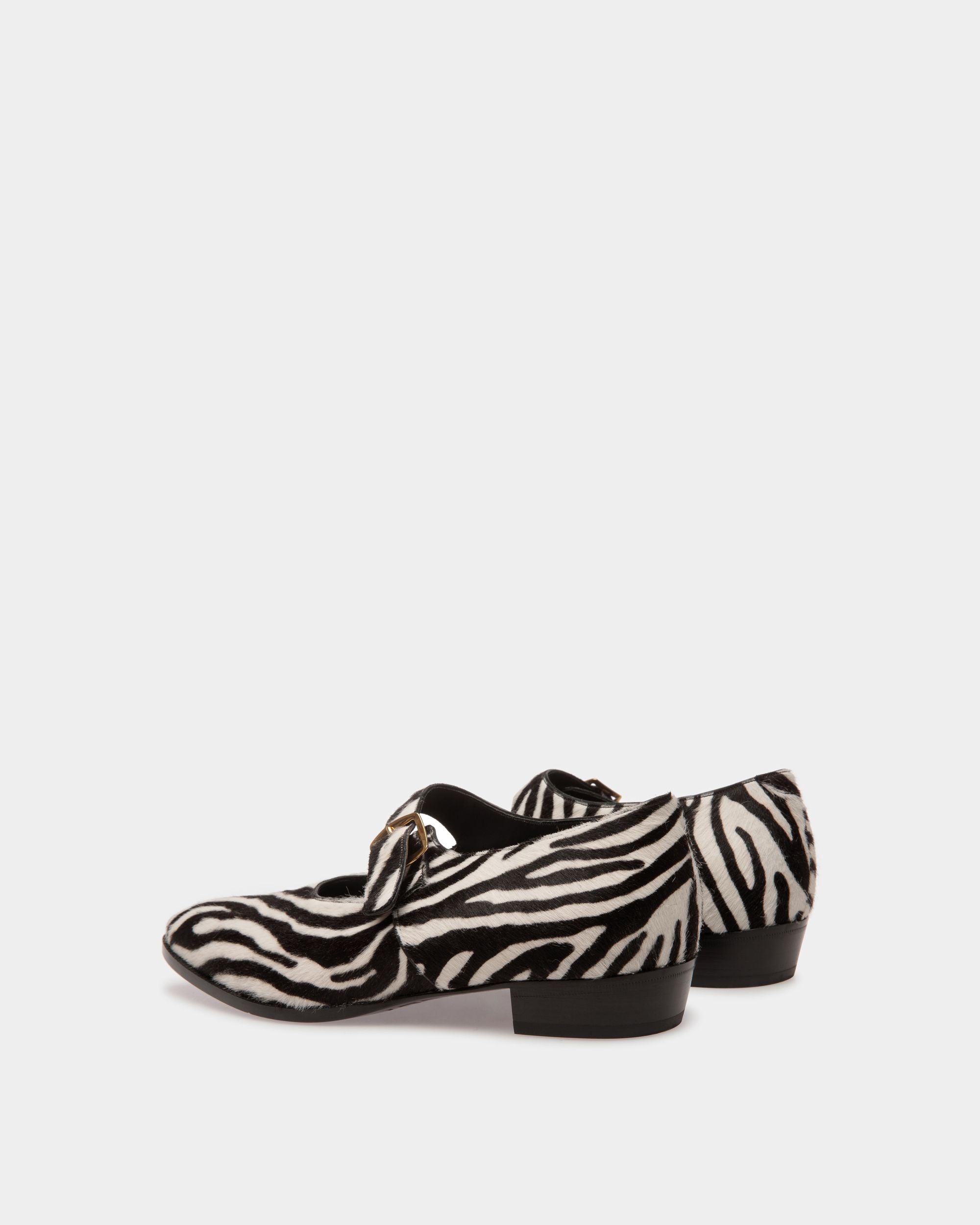 Glendale Monk Strap Shoes In White And Black Haircalf Leather - Women's - Bally - 03