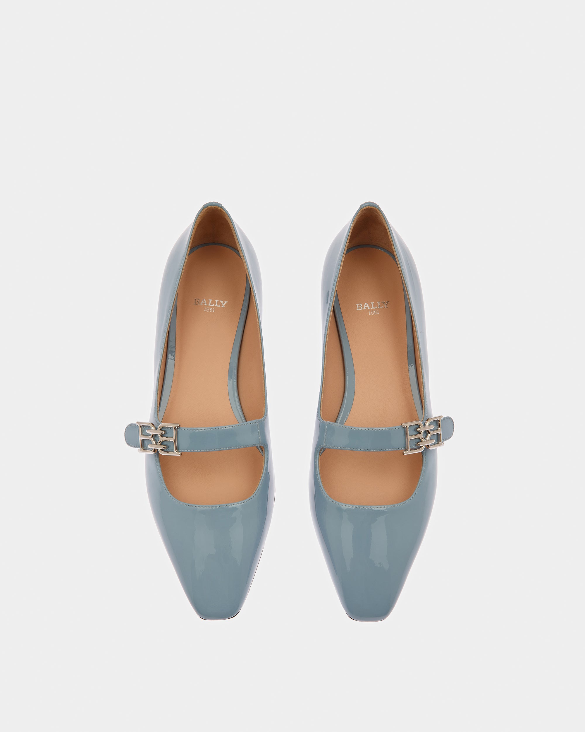 Elis Leather Flat Pumps In Light Blue - Women's - Bally - 02