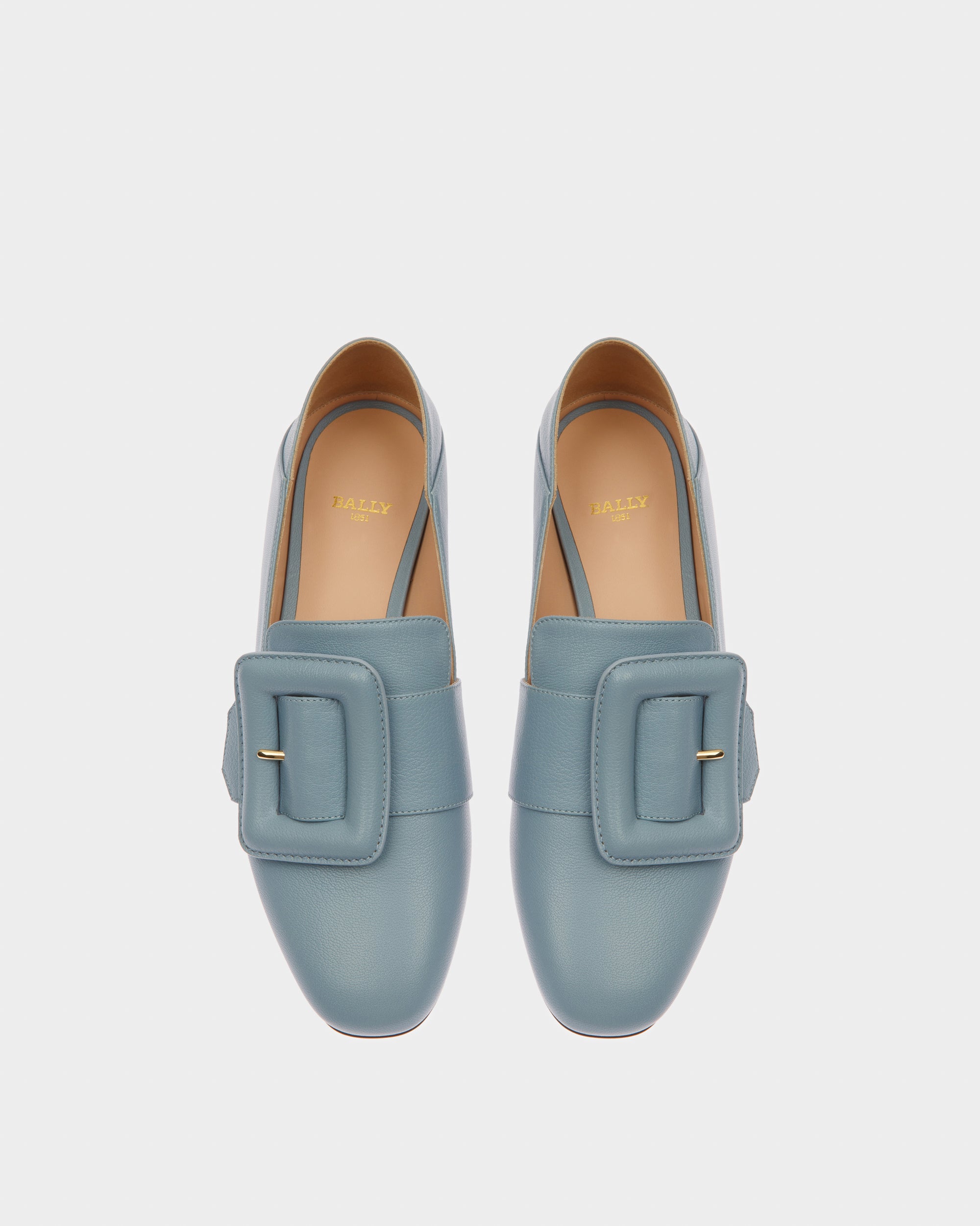 Janelle Leather Loafers In Light Blue - Women's - Bally - 02