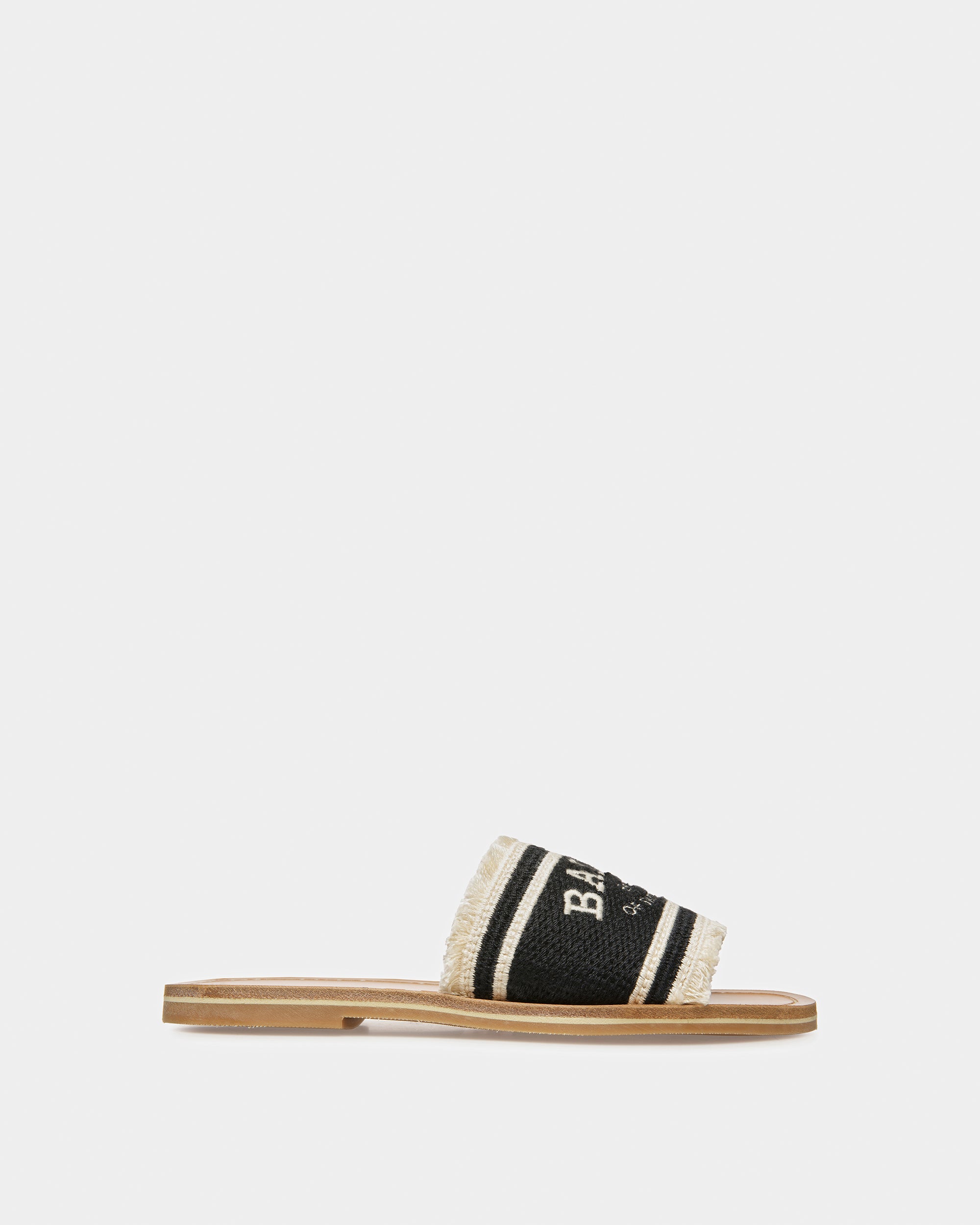 Bianka Flat Fabric Slides In Black And Bone - Women's - Bally - 01