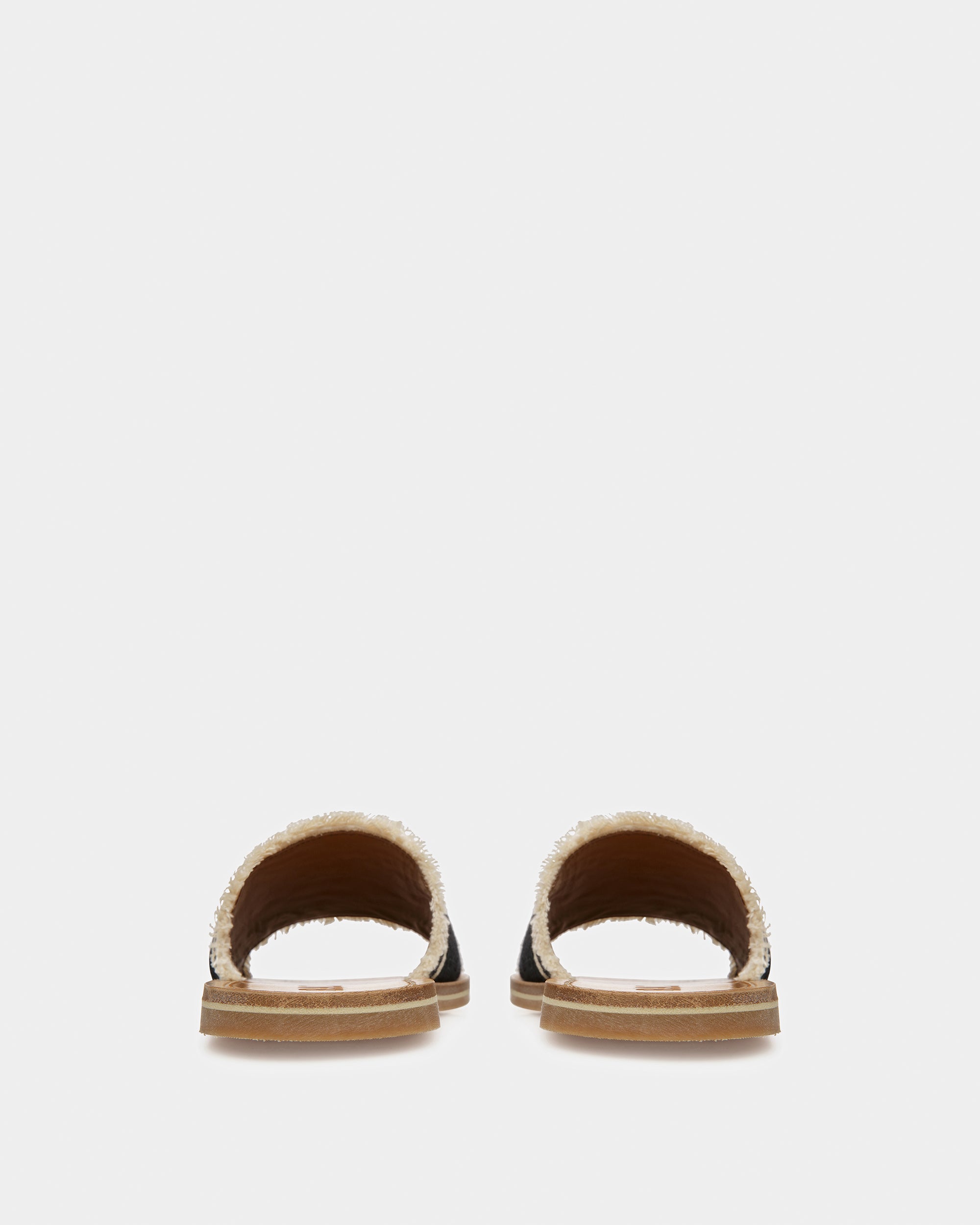 Bianka Flat Fabric Slides In Black And Bone - Women's - Bally - 04