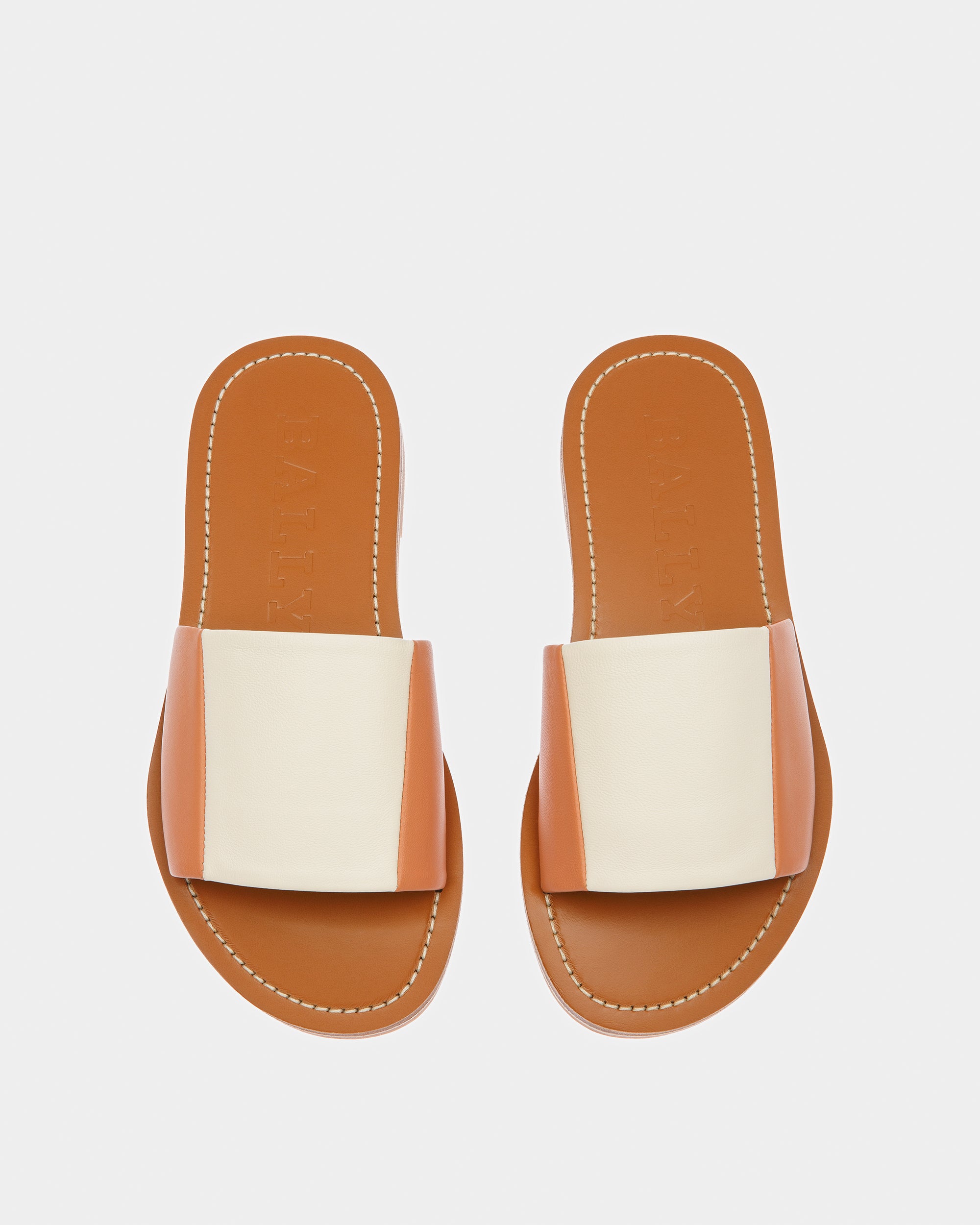 Bianka Leather Slides In Peach And Bone - Women's - Bally - 02
