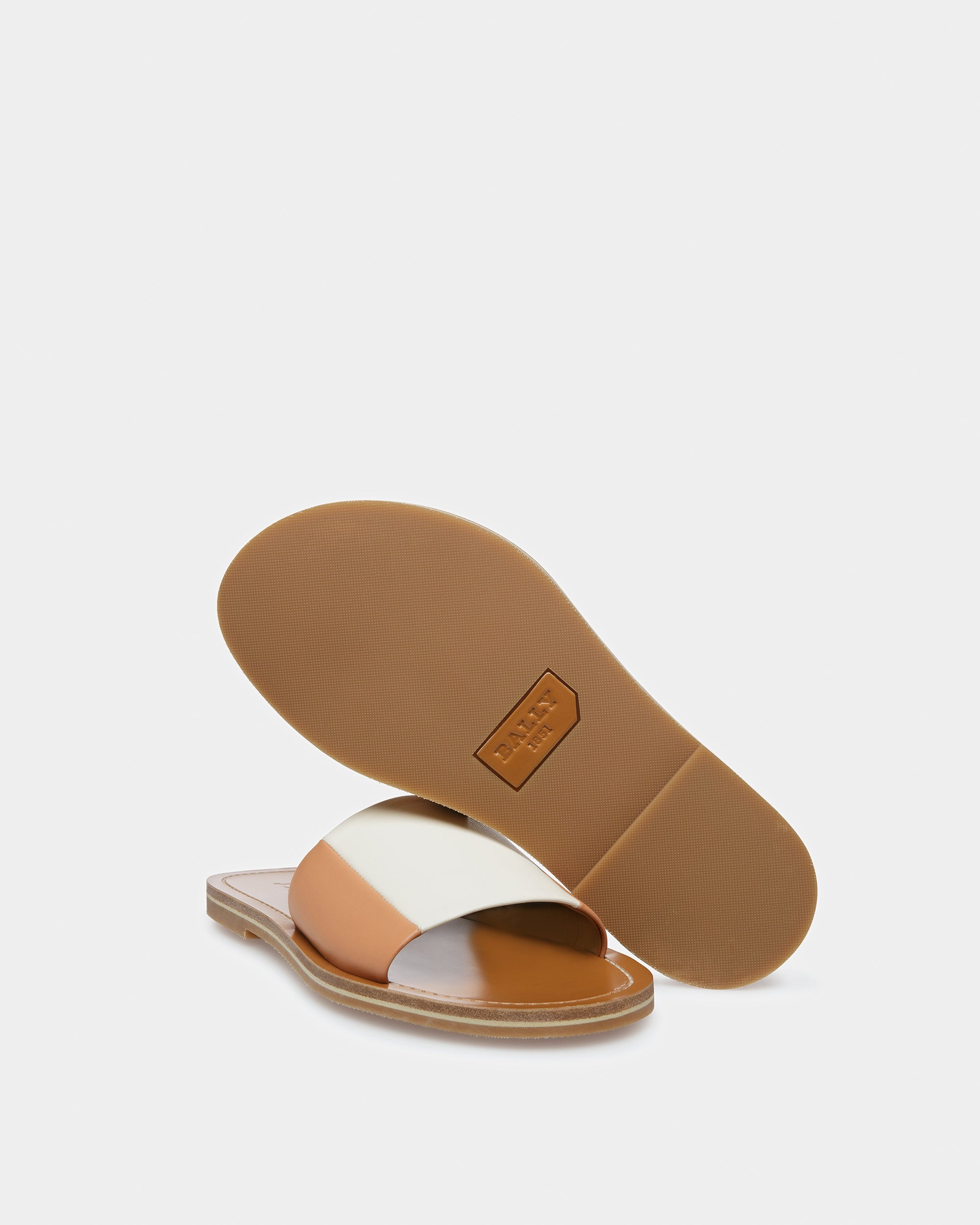 Bianka Leather Slides In Peach And Bone - Women's - Bally - 05