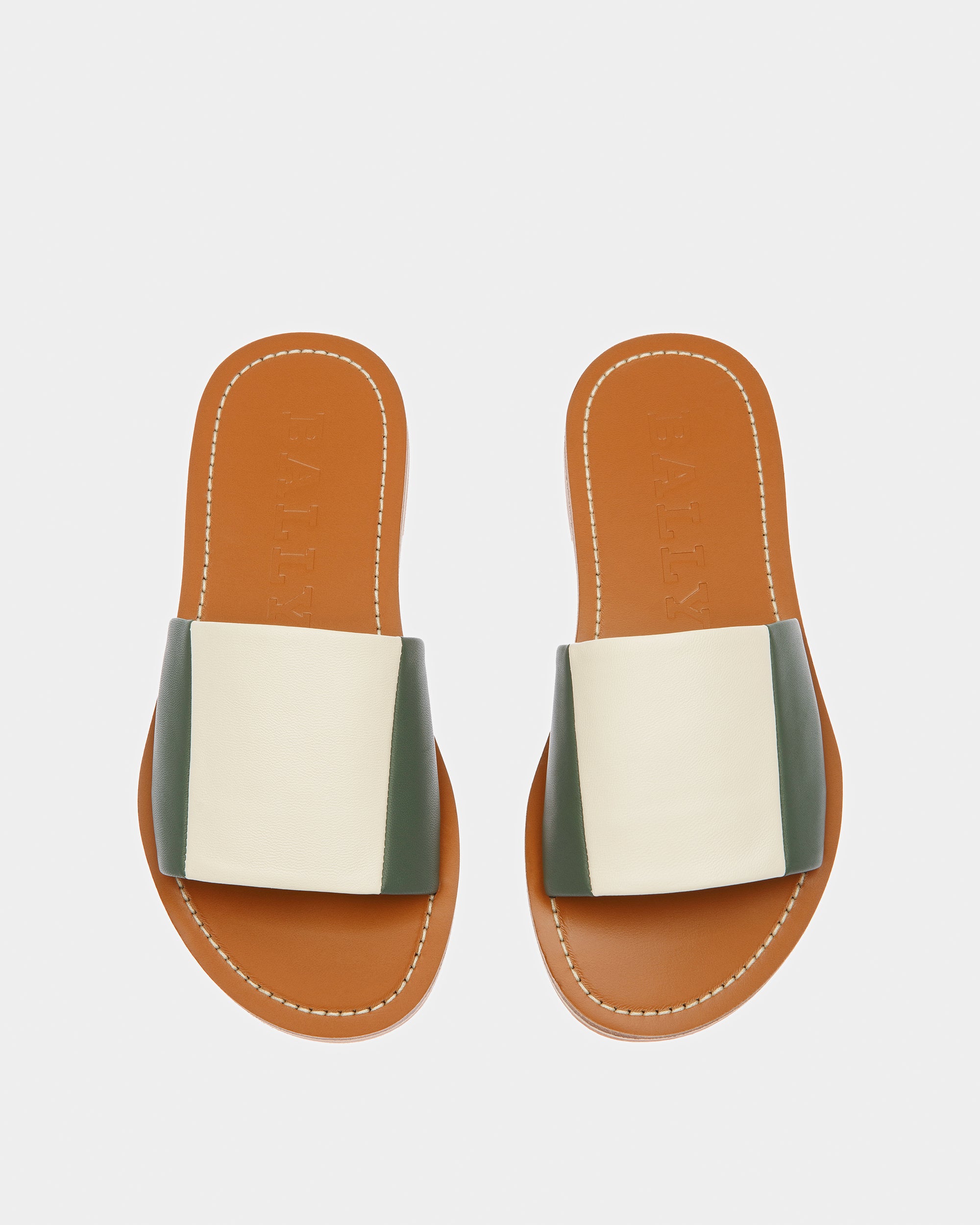 Bianka Leather Slides In Sage And Bone - Women's - Bally - 02