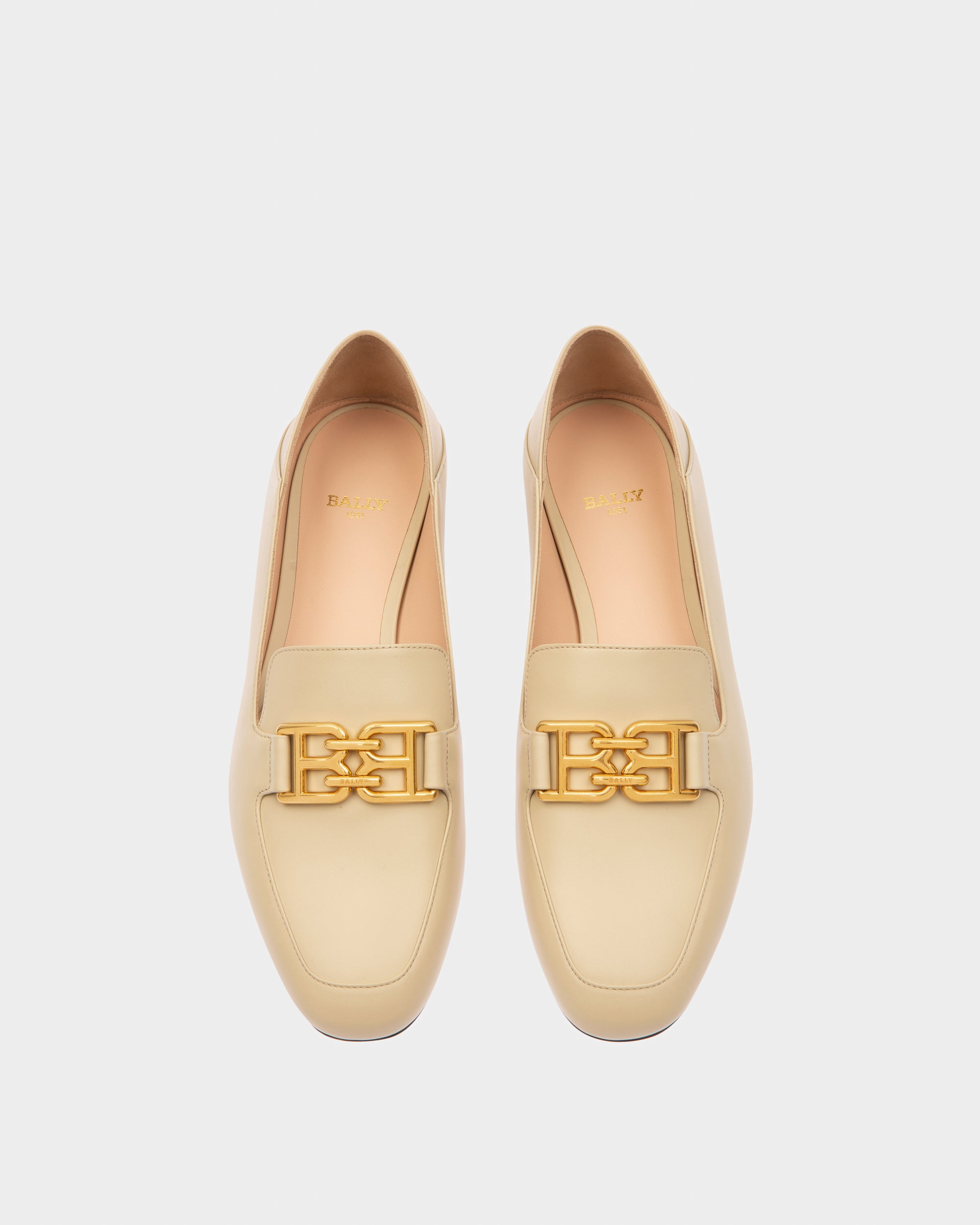 Ellah Flat Leather Loafers In Beige - Women's - Bally - 03