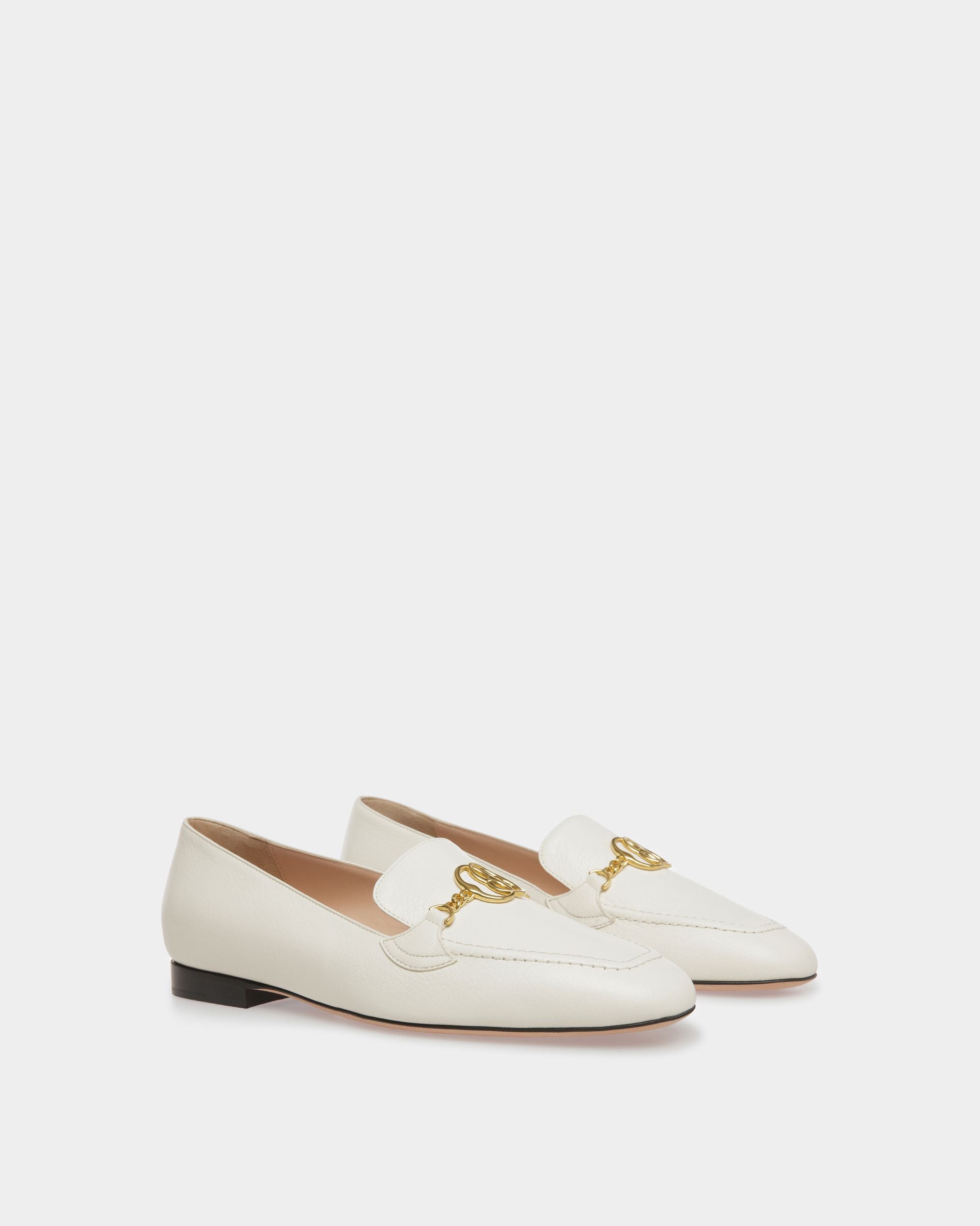 Emblem Loafers In Bone Leather - Women's - Bally - 02