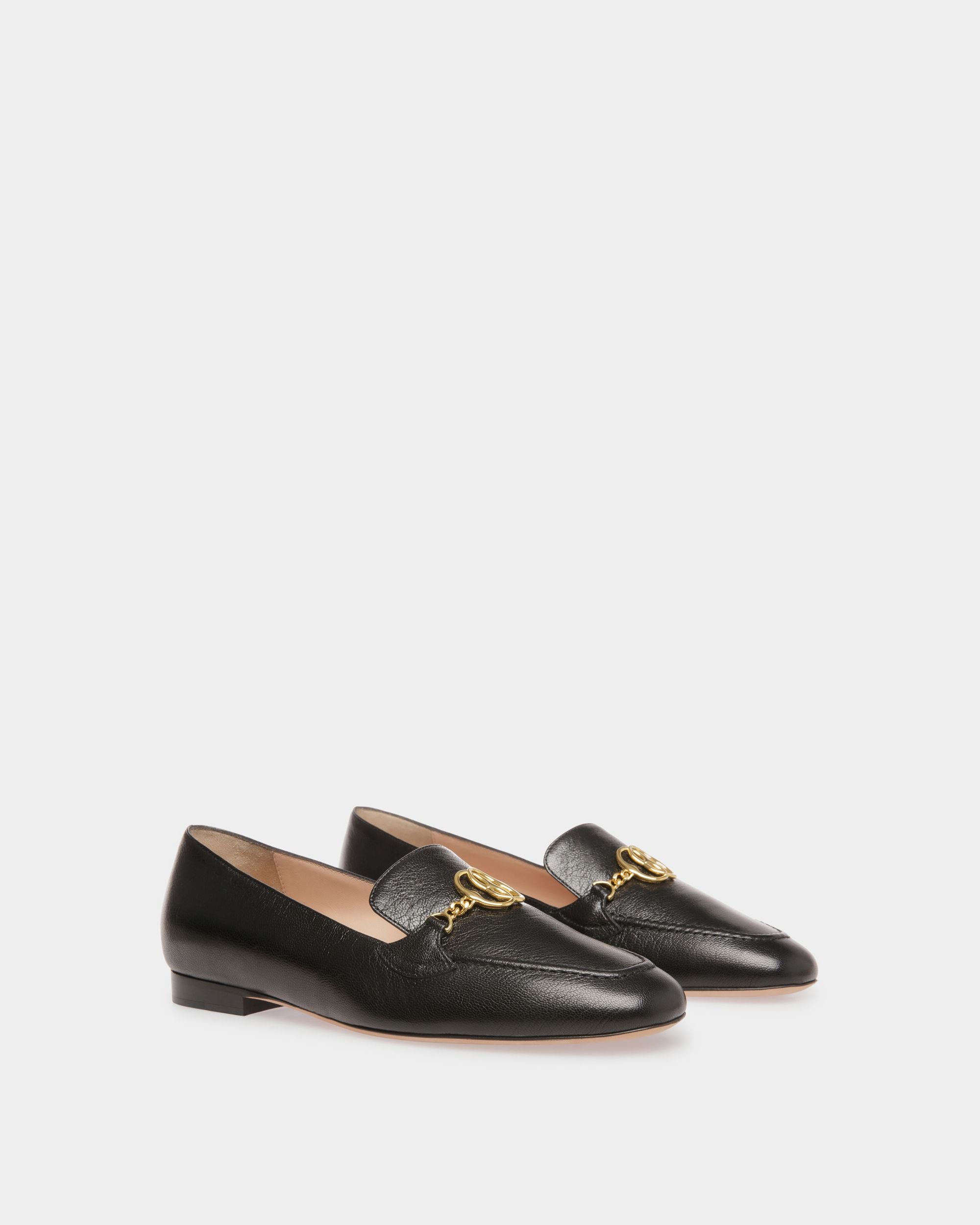 Daily Emblem Loafers In Black Leather - Women's - Bally - 02