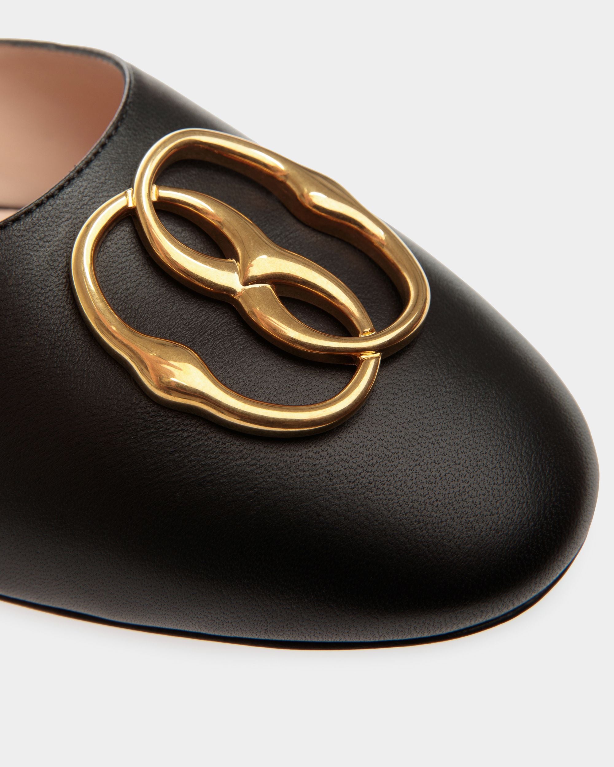 Emblem Slippers In Black Leather - Women's - Bally - 04