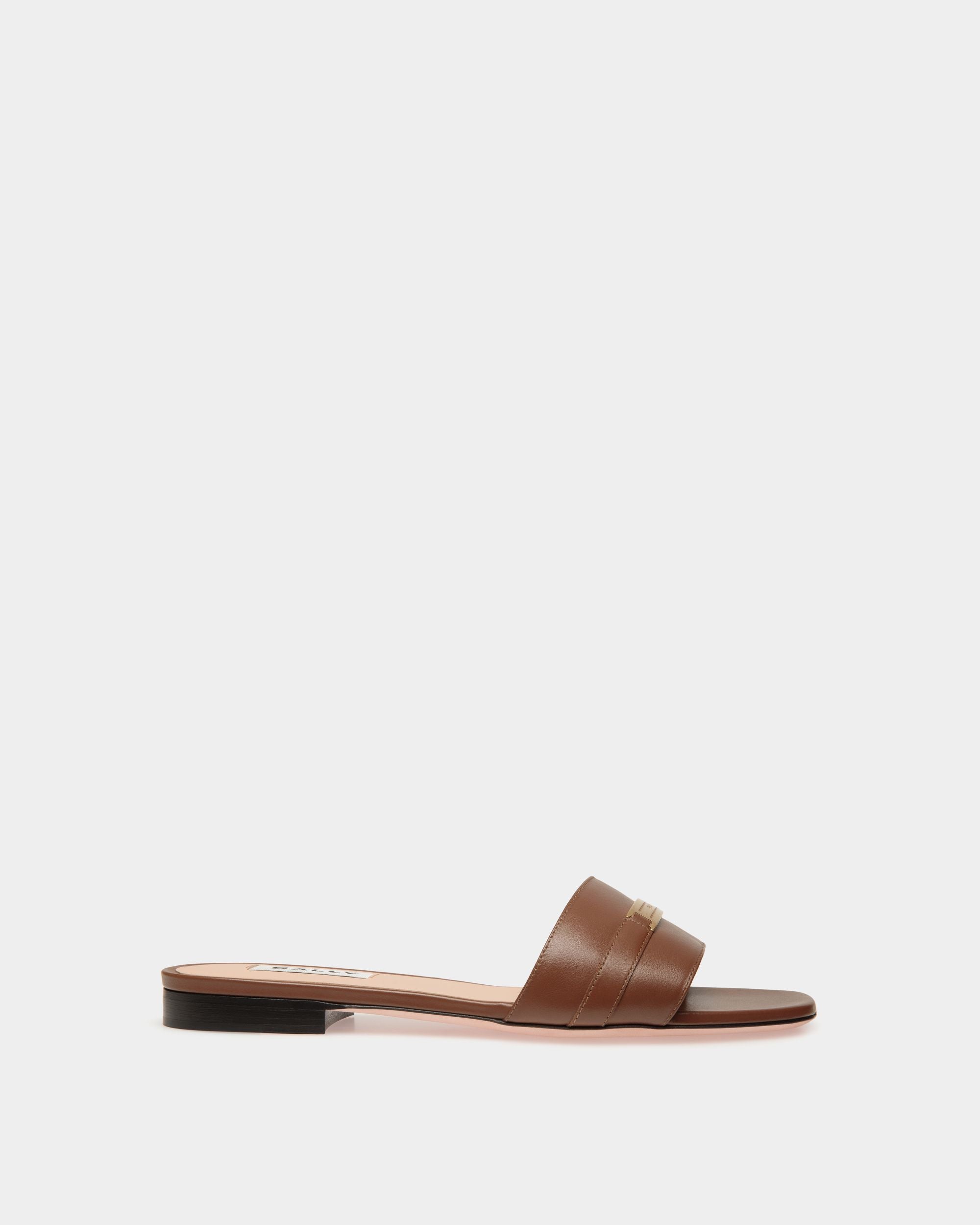 Deco Flat Sandal in Brown Leather - Women's - Bally - 01
