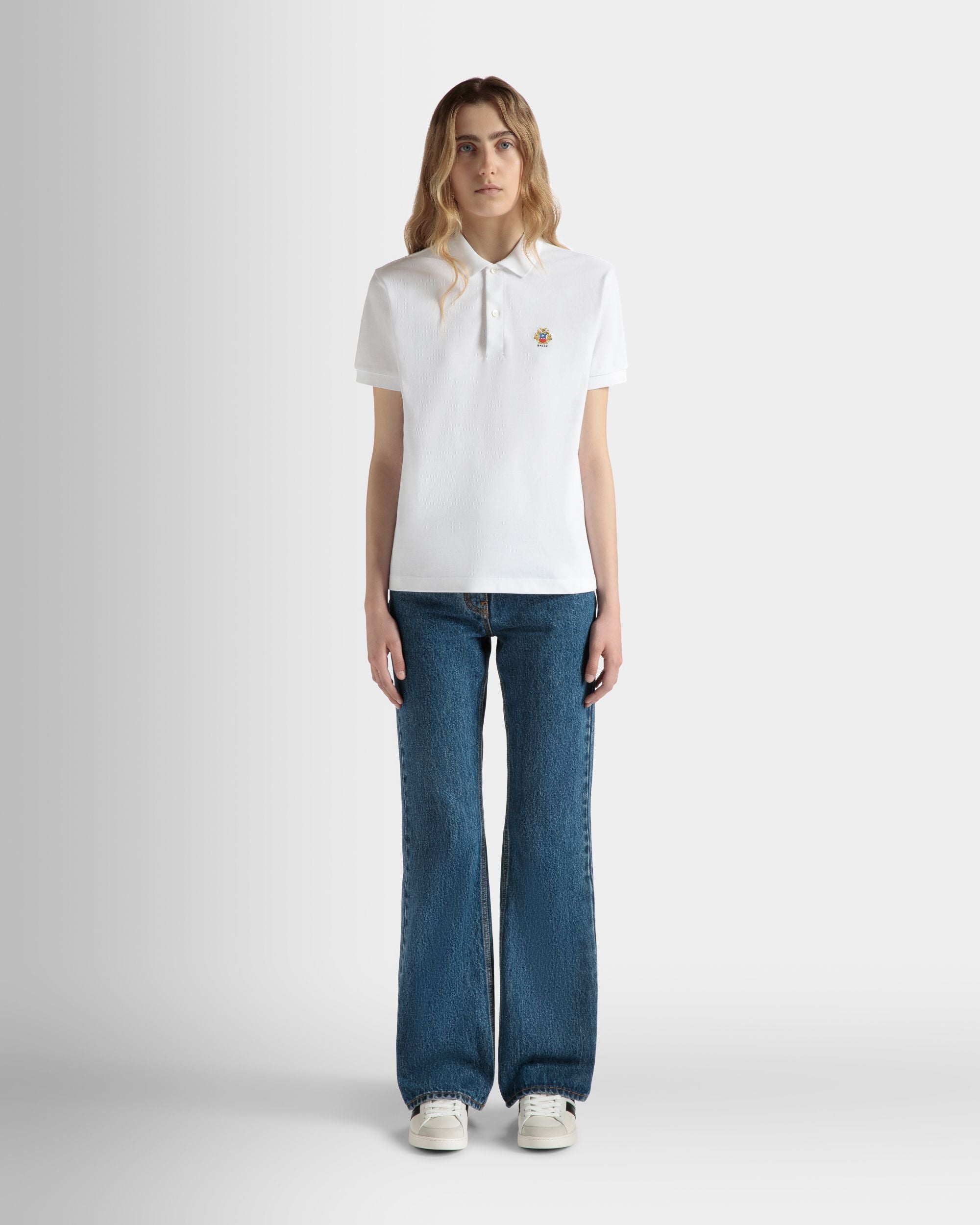 Short Sleeve Polo in White Cotton - Women's - Bally - 02