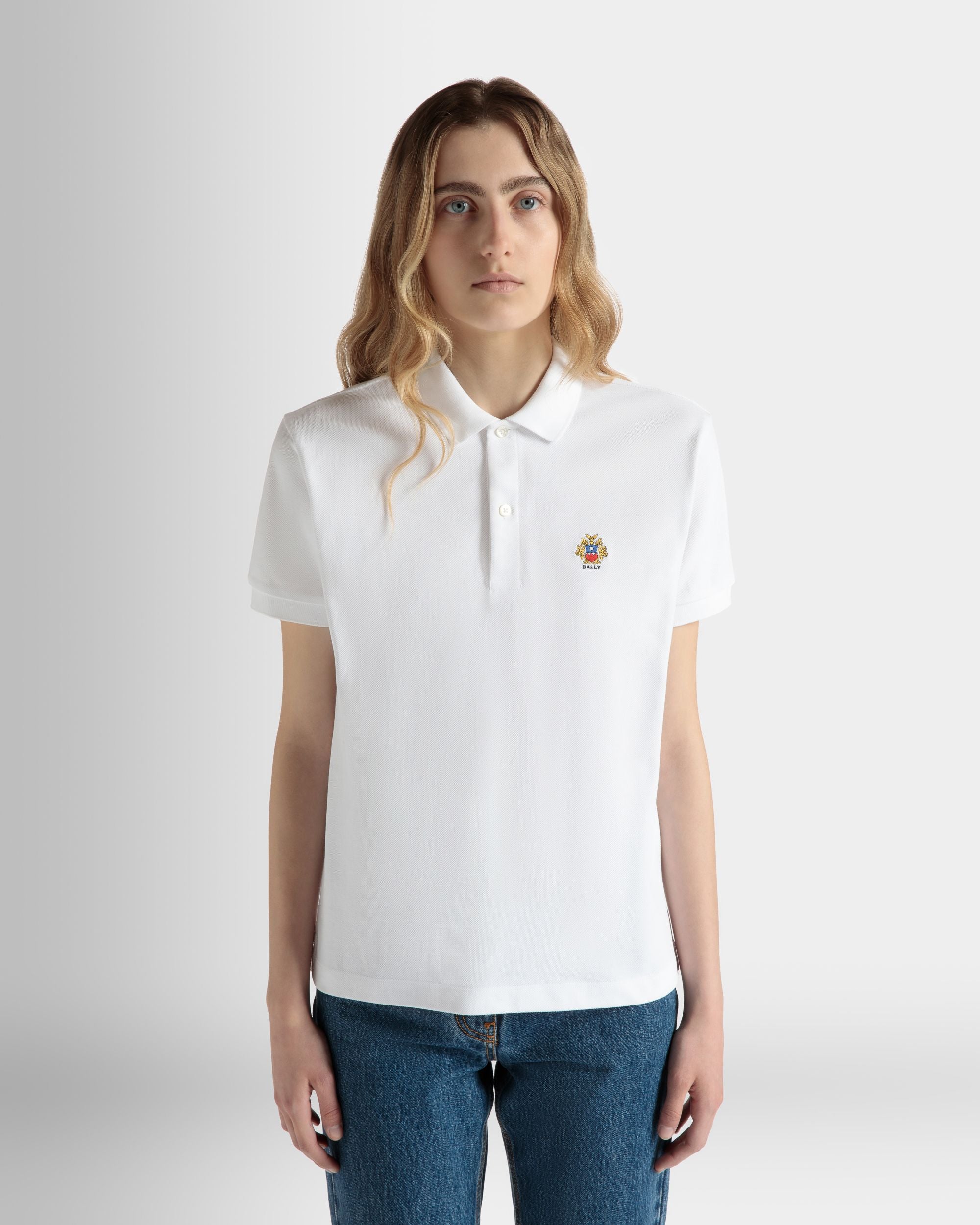 Short Sleeve Polo in White Cotton - Women's - Bally - 03