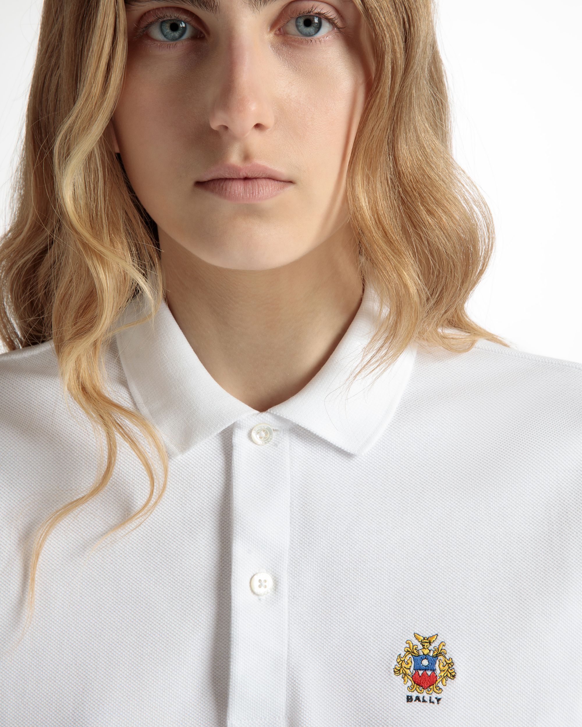 Short Sleeve Polo in White Cotton - Women's - Bally - 04