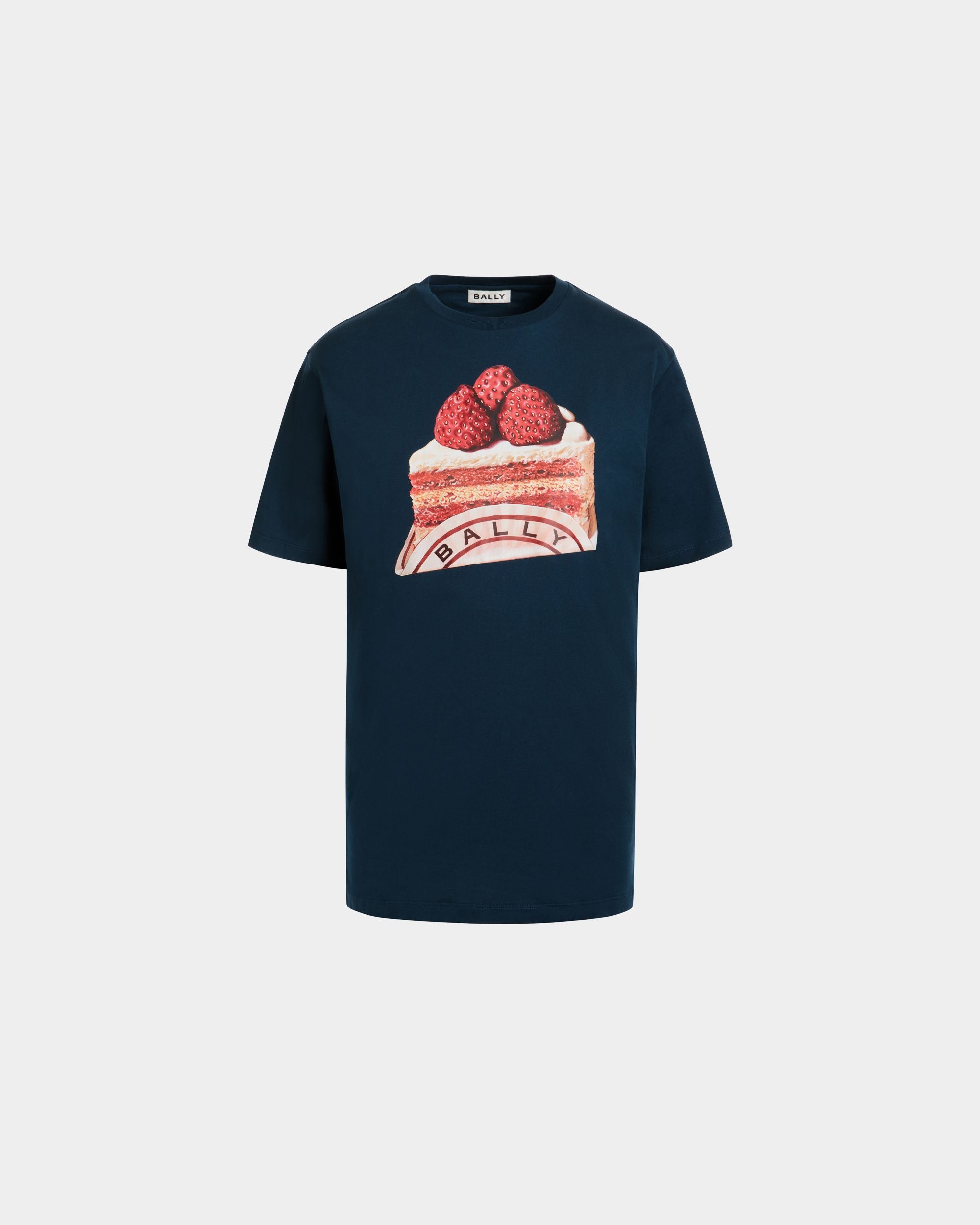 T-Shirt in Navy Blue Cotton With a Bally Cake Print - Women's - Bally - 01