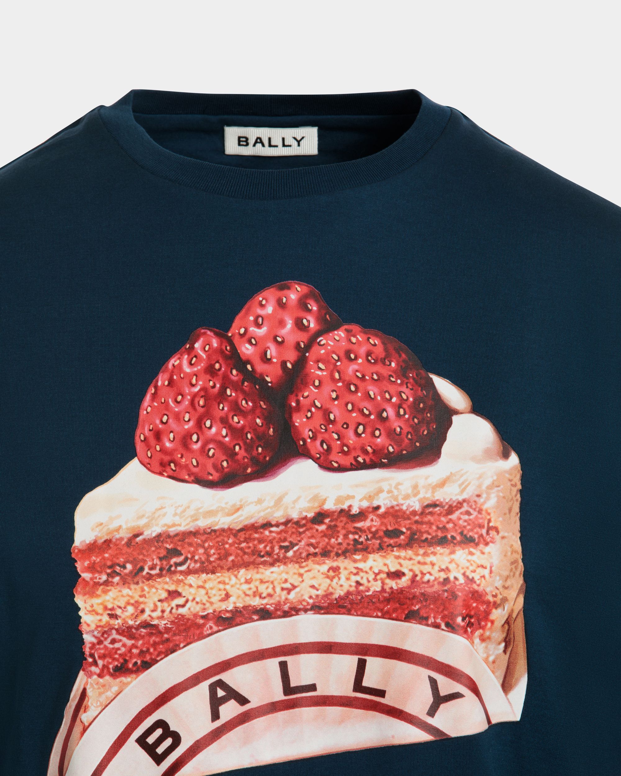 T-Shirt in Navy Blue Cotton With a Bally Cake Print - Women's - Bally - 04