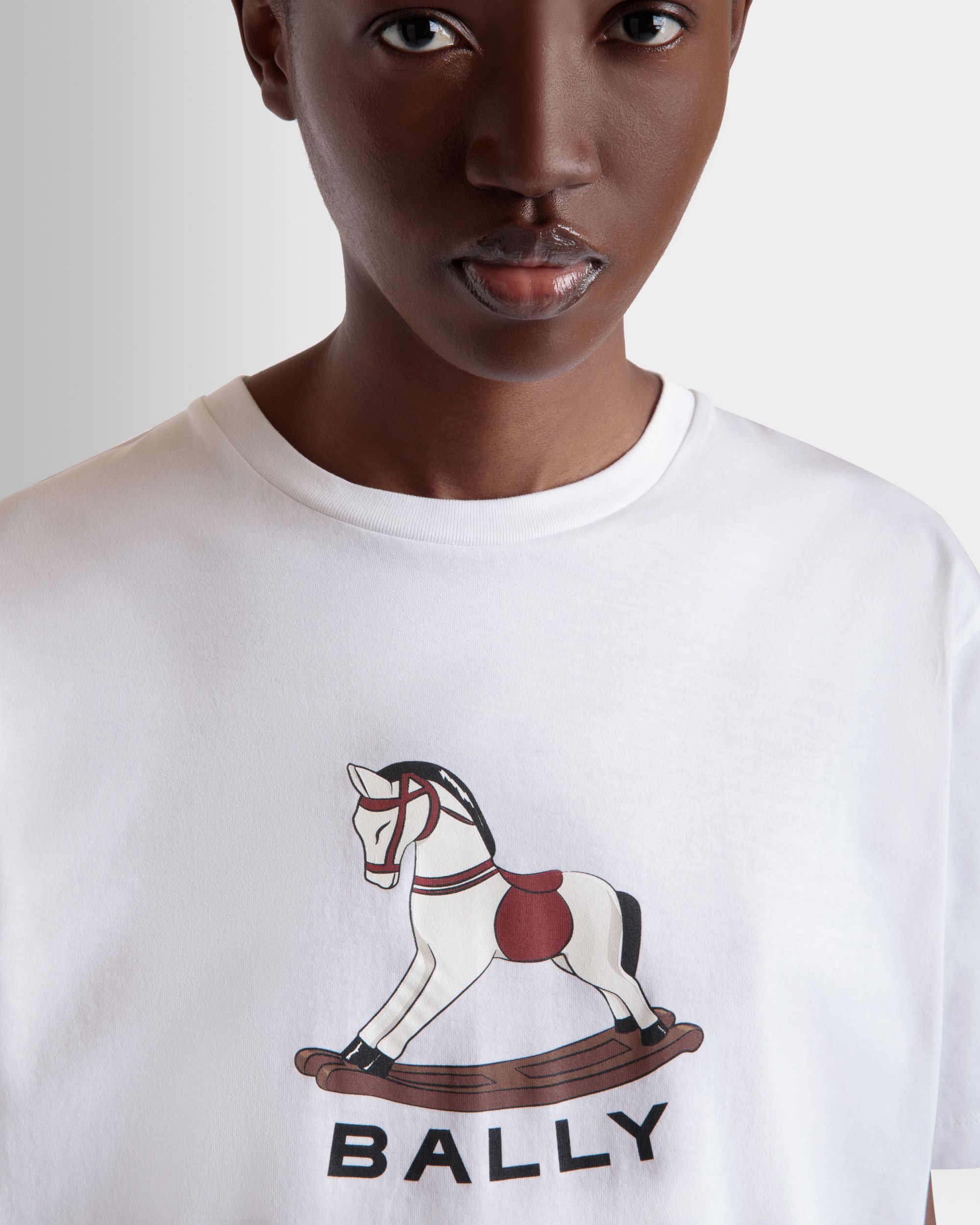 T-Shirt with a Beni Bischof Rocking Horse Print in White Cotton - Women's - Bally - 03