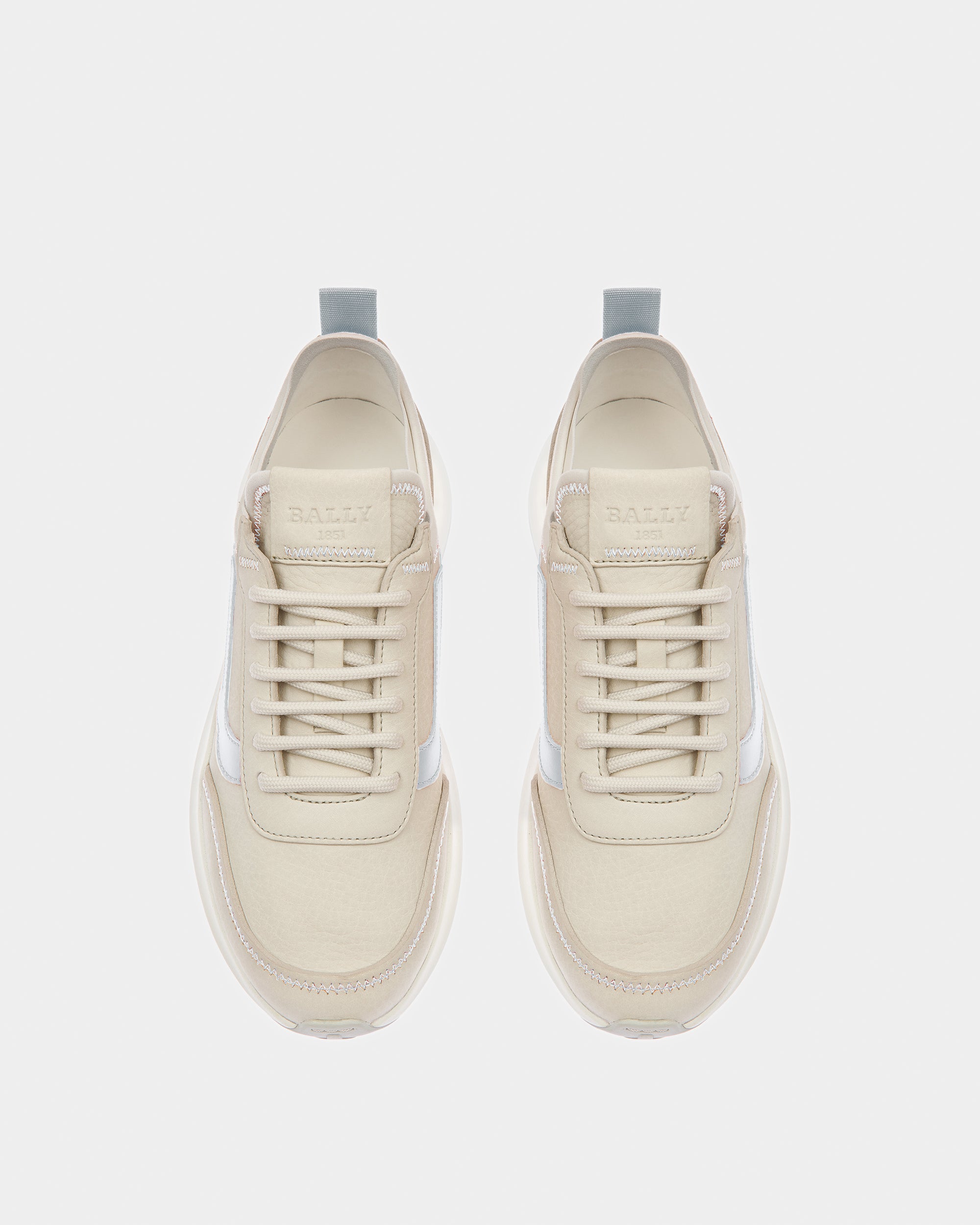 Darys Leather Sneakers In Dusty White And Light Blue - Women's - Bally - 03