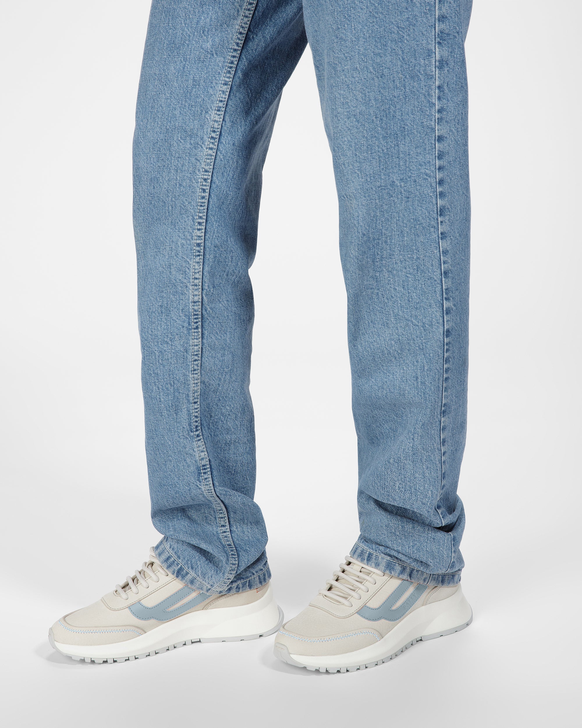 Darys Leather Sneakers In Dusty White And Light Blue - Women's - Bally - 05