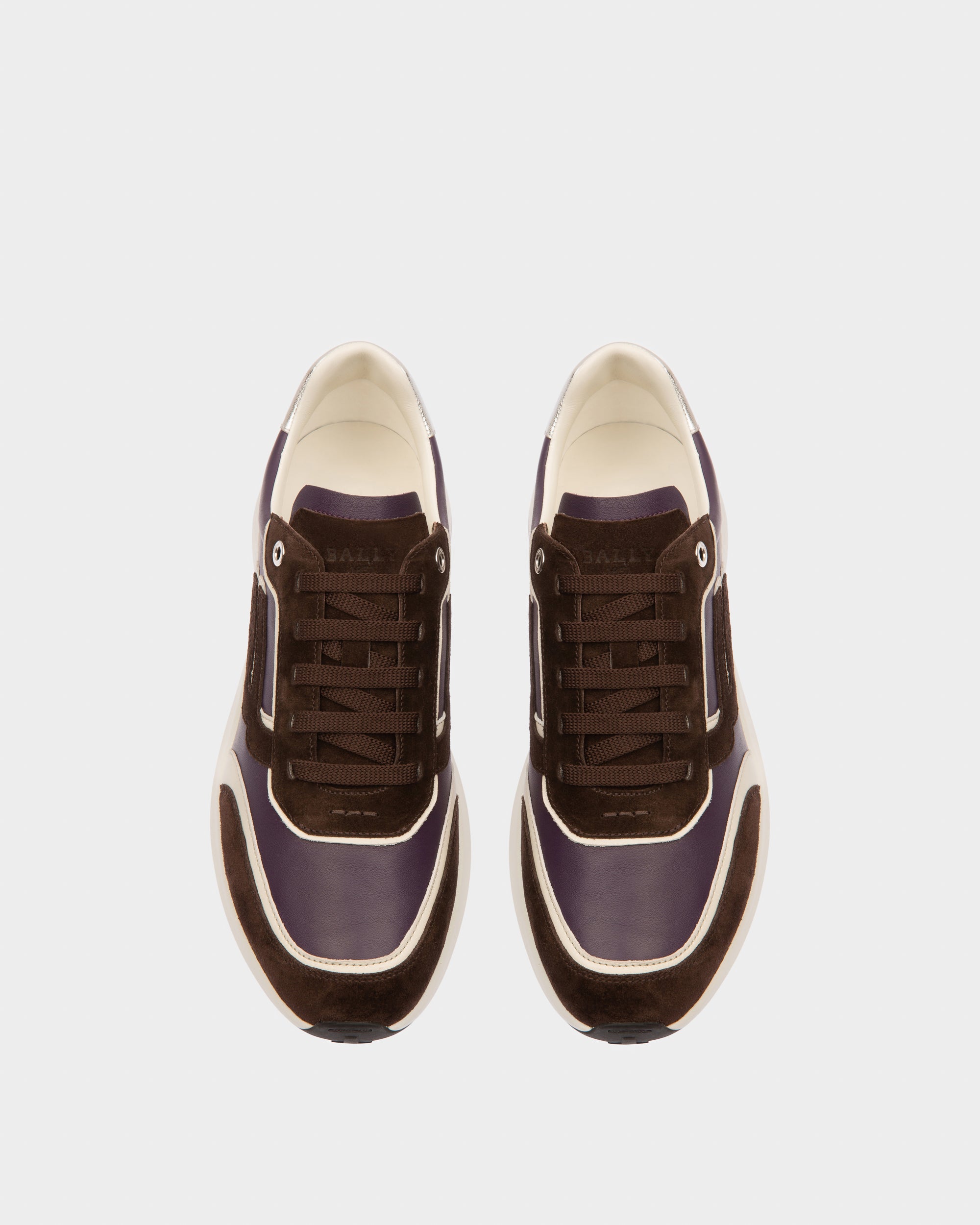 Demmy Leather Sneakers In Ebony Brown And Purple - Women's - Bally - 02