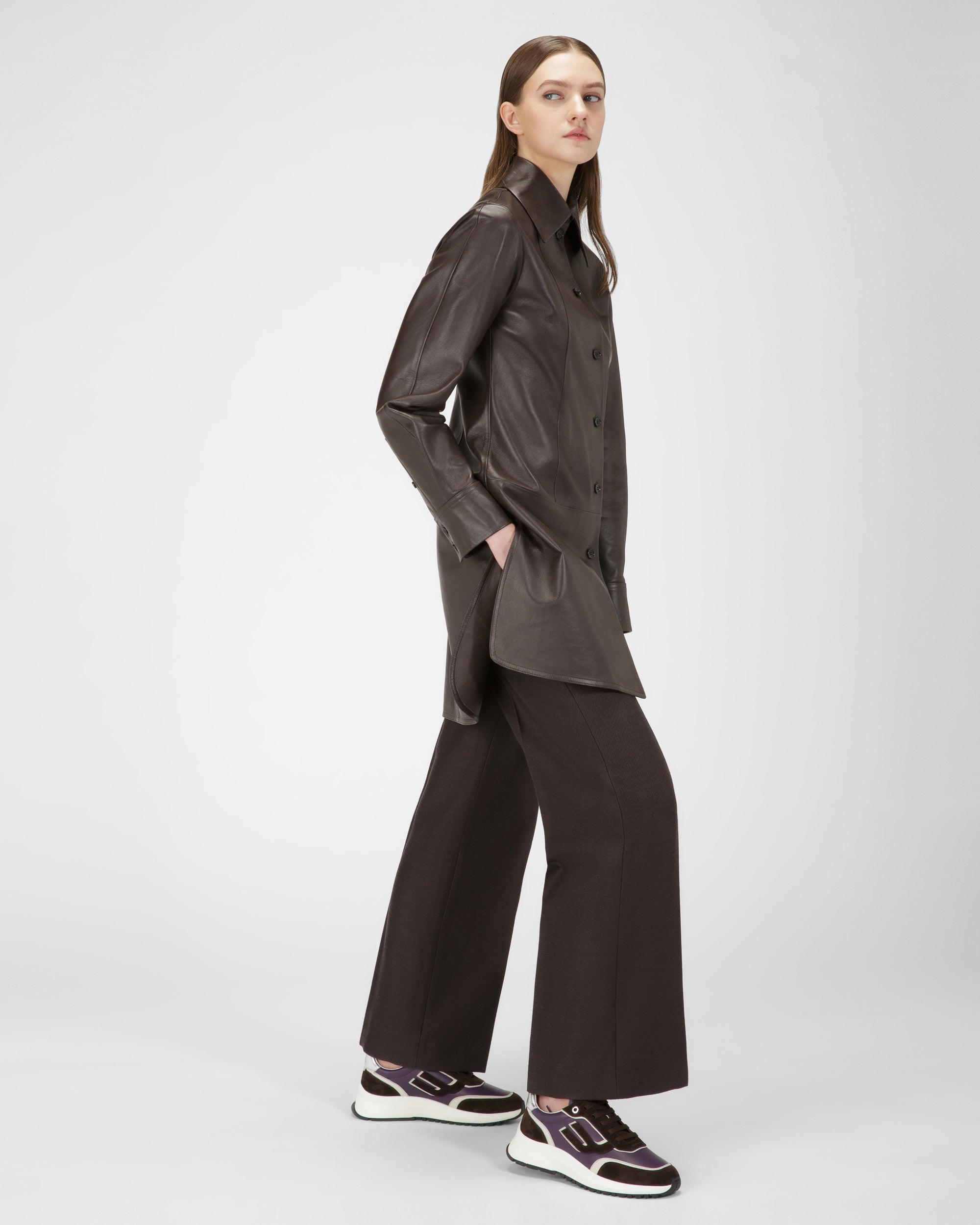 Demmy Leather Sneakers In Ebony Brown And Purple - Women's - Bally - 03