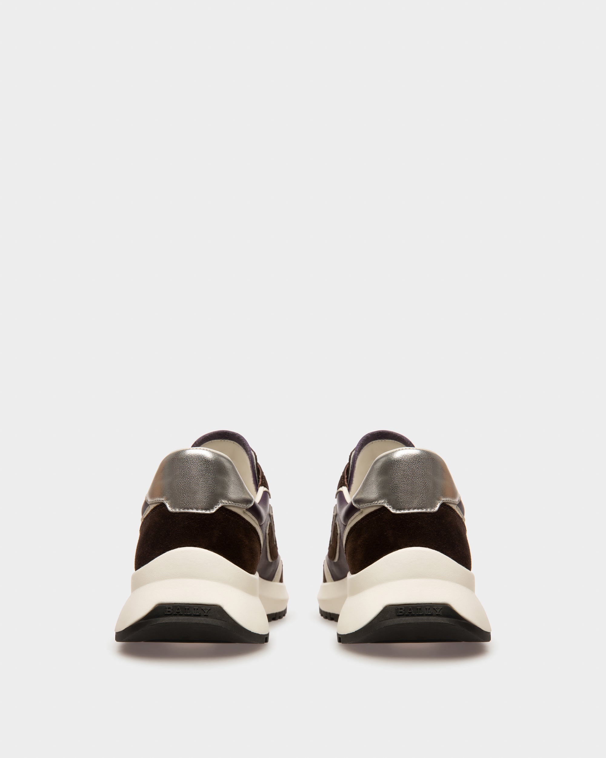 Demmy Leather Sneakers In Ebony Brown And Purple - Women's - Bally - 04
