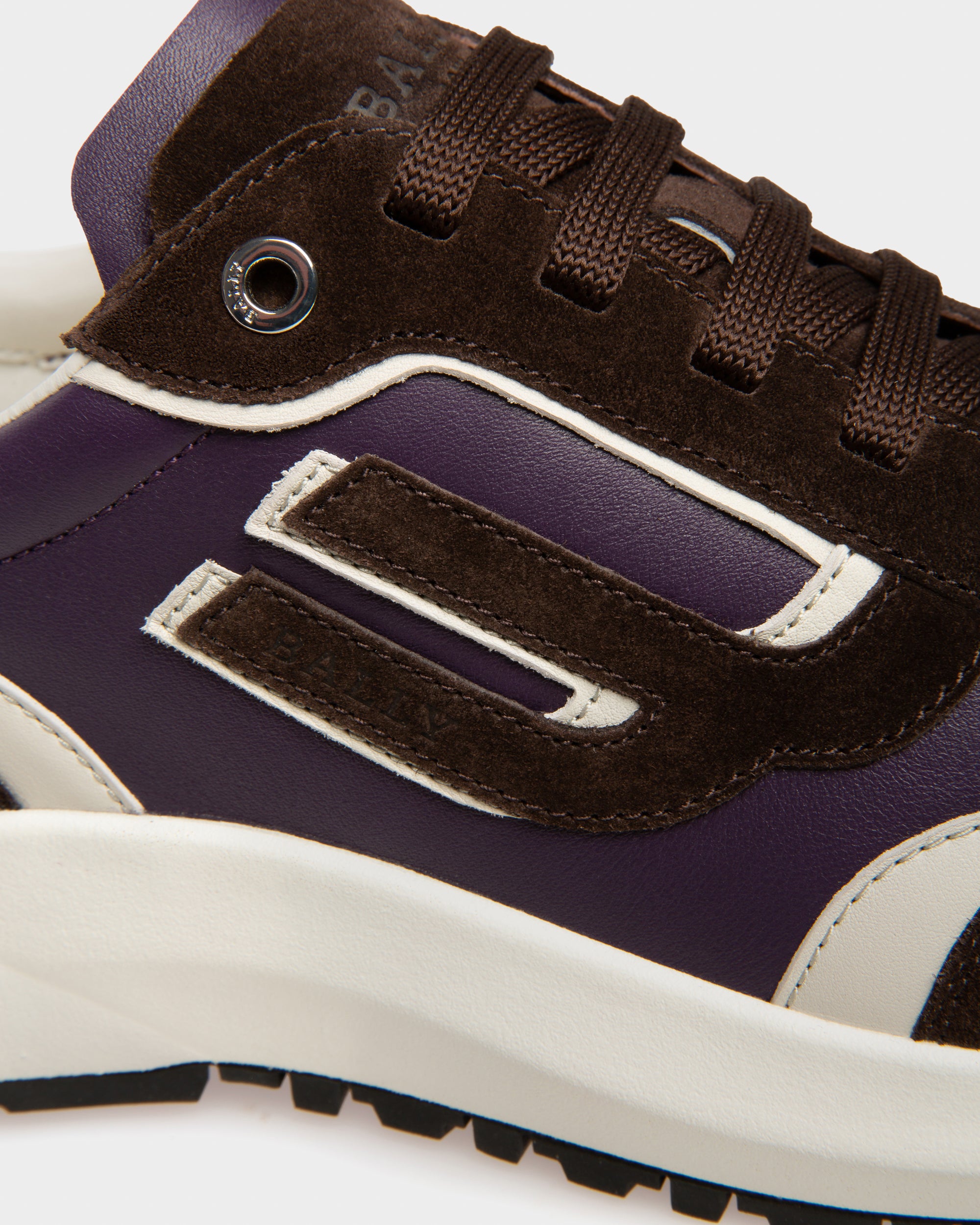 Demmy Leather Sneakers In Ebony Brown And Purple - Women's - Bally - 07