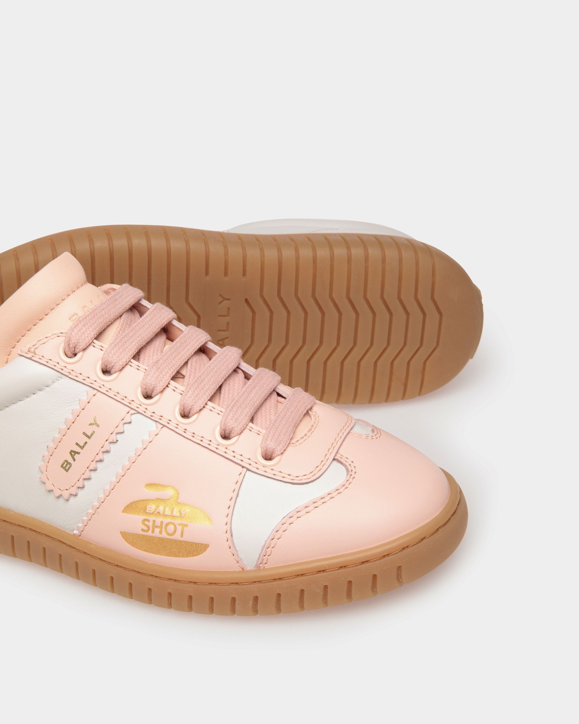 Player Sneaker in White and Baby Pink Leather - Women's - Bally - 04