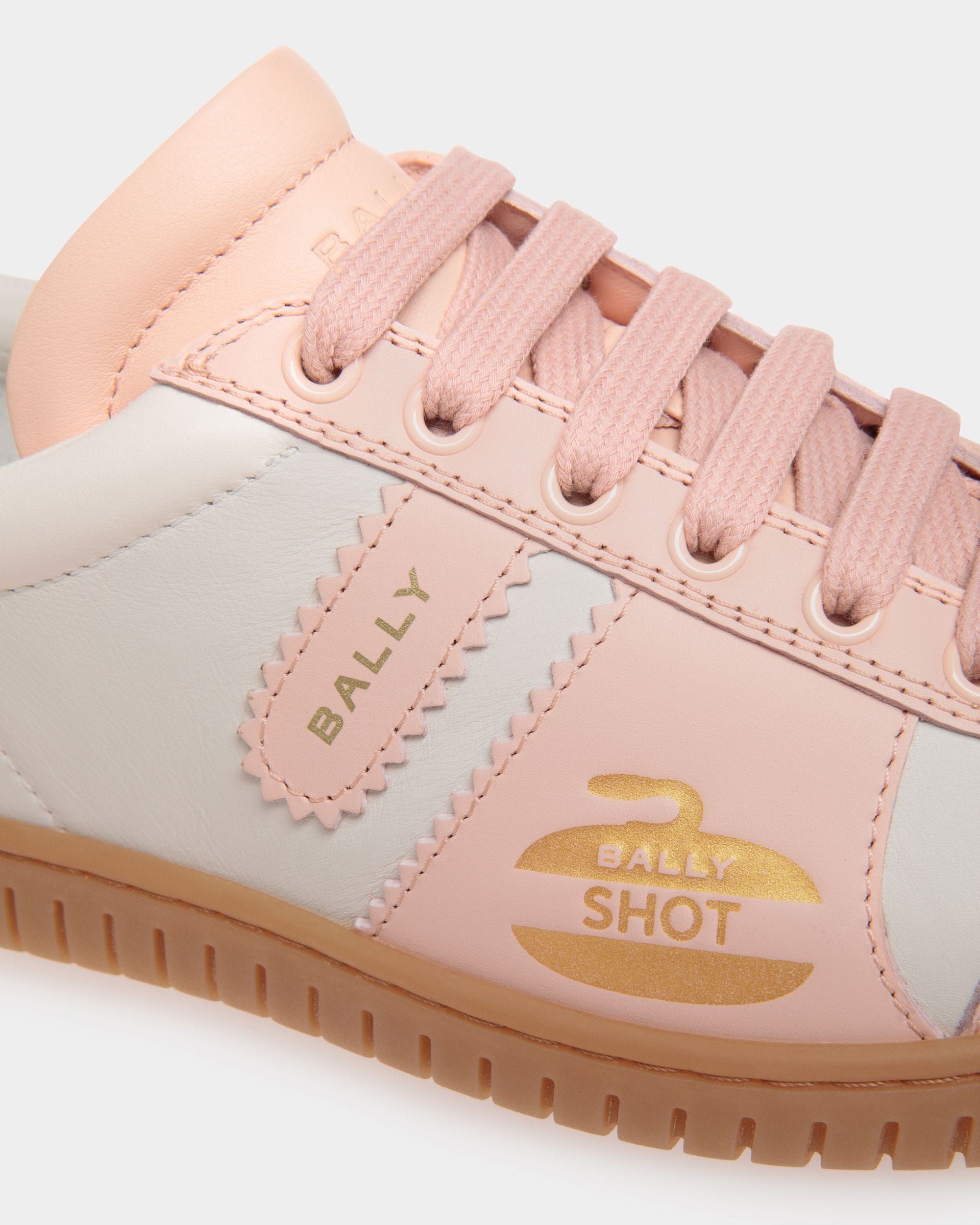 Player Sneaker in White and Baby Pink Leather - Women's - Bally - 05