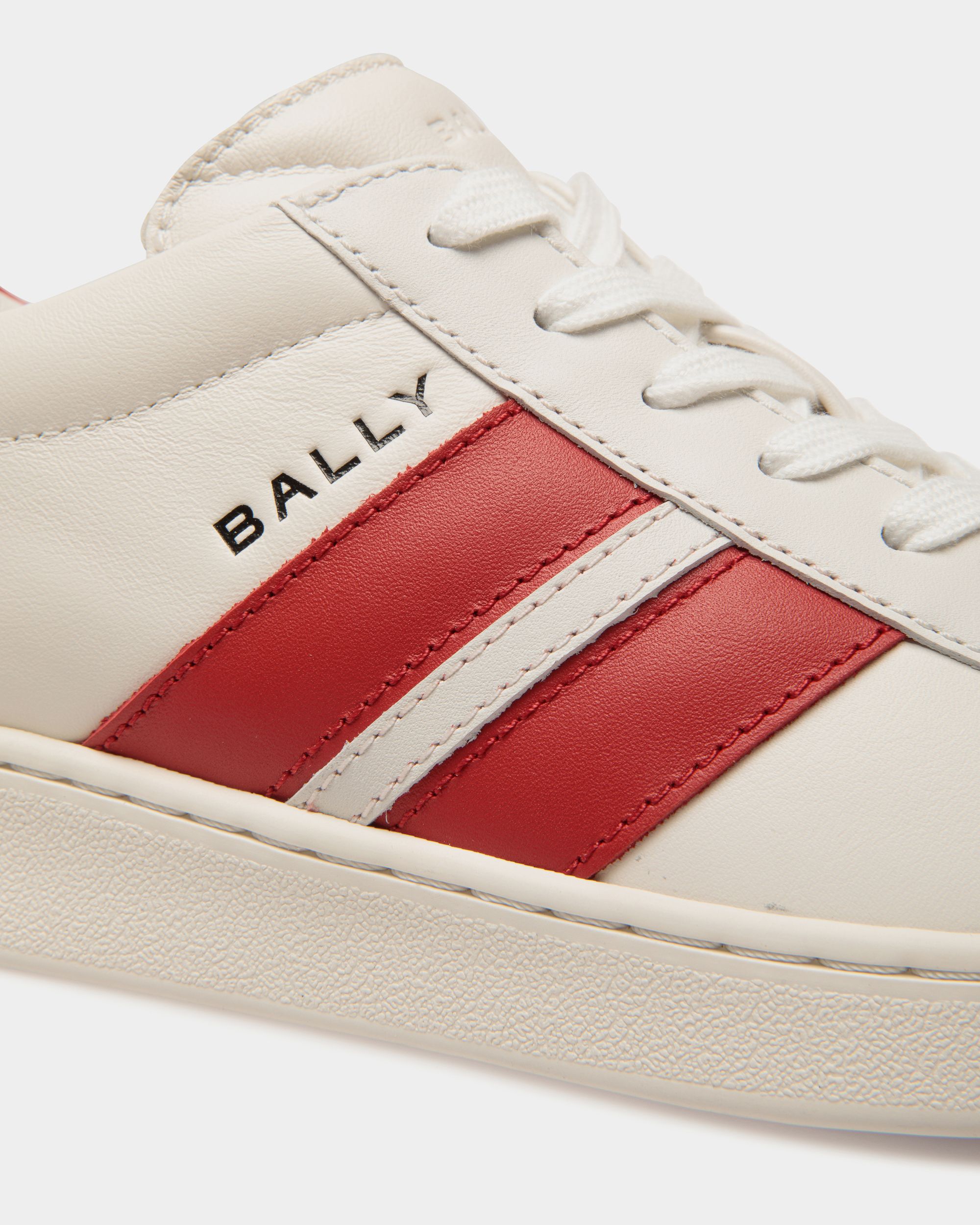 Tennis Sneaker in White and Candy Red Leather - Women's - Bally - 06