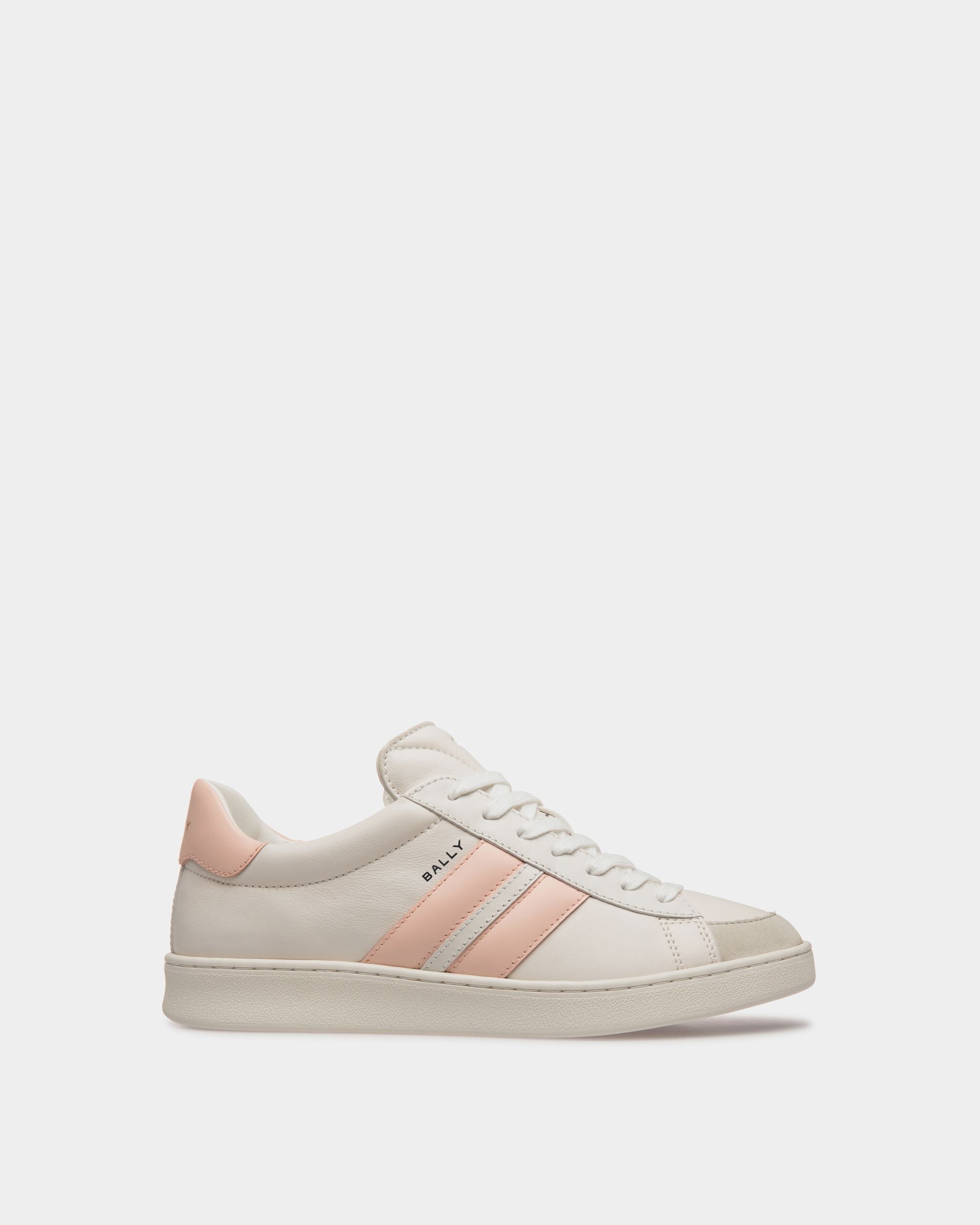 Tennis Sneaker in White and Baby Pink Leather - Women's - Bally - 01