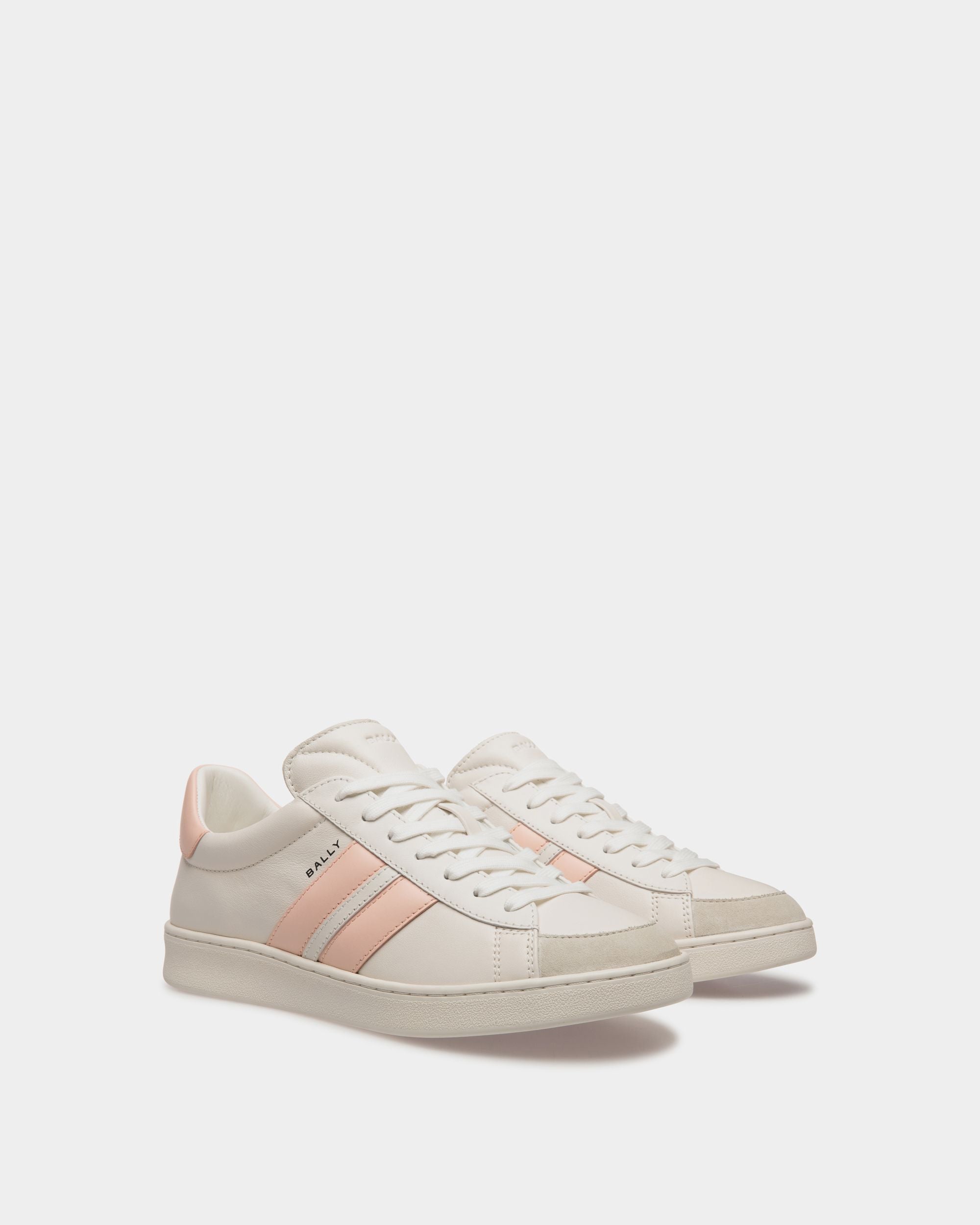 Tennis Sneaker in White and Baby Pink Leather - Women's - Bally - 03