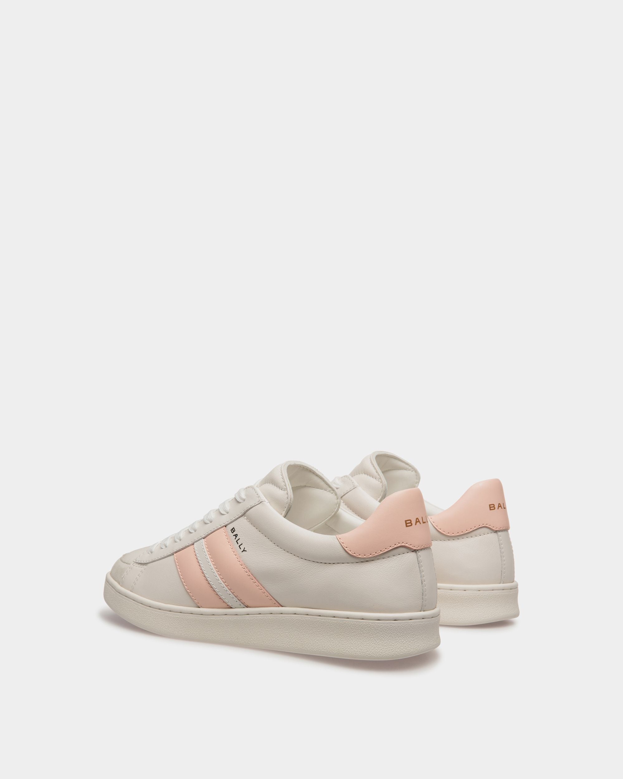 Tennis Sneaker in White and Baby Pink Leather - Women's - Bally - 04