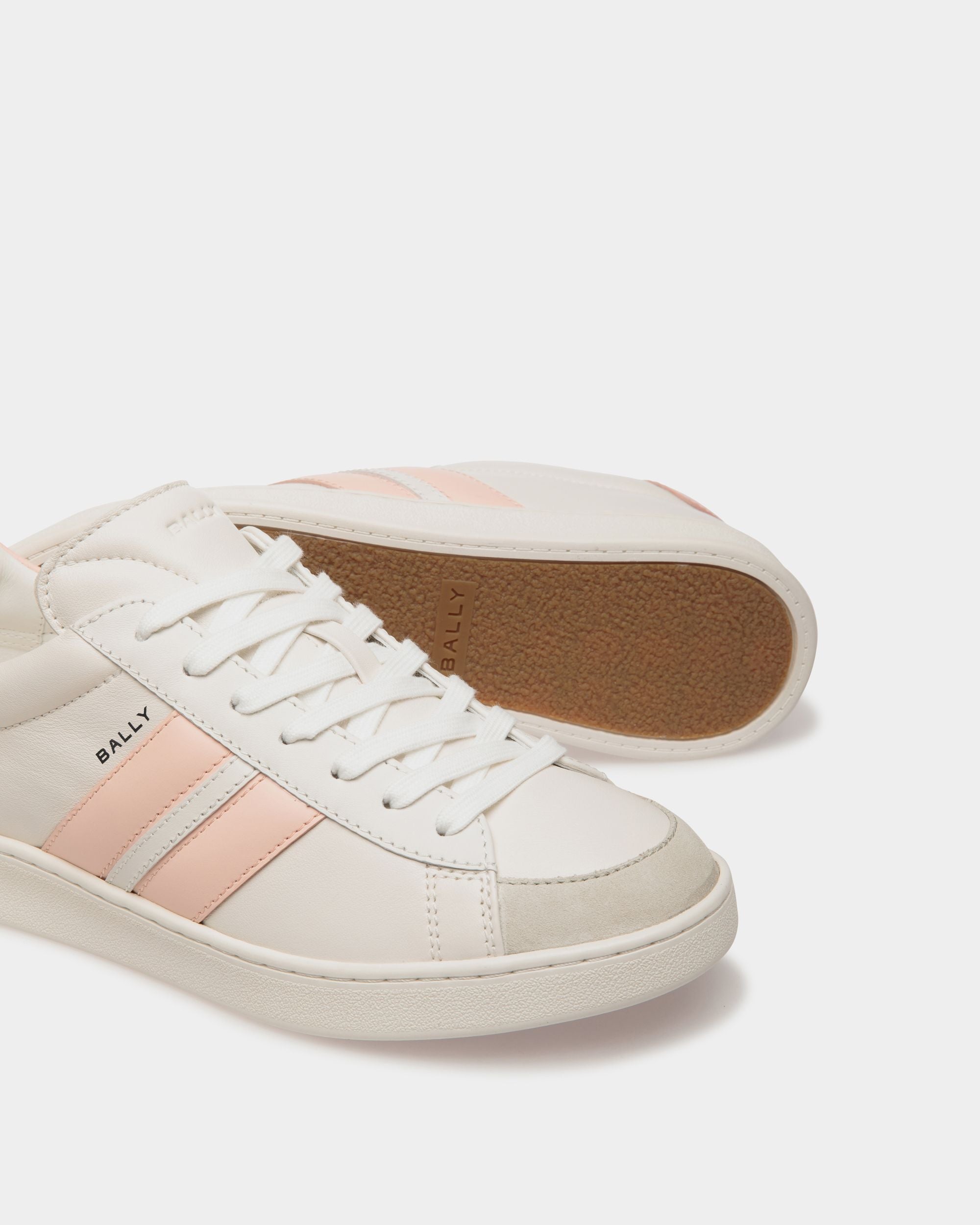 Tennis Sneaker in White and Baby Pink Leather - Women's - Bally - 05