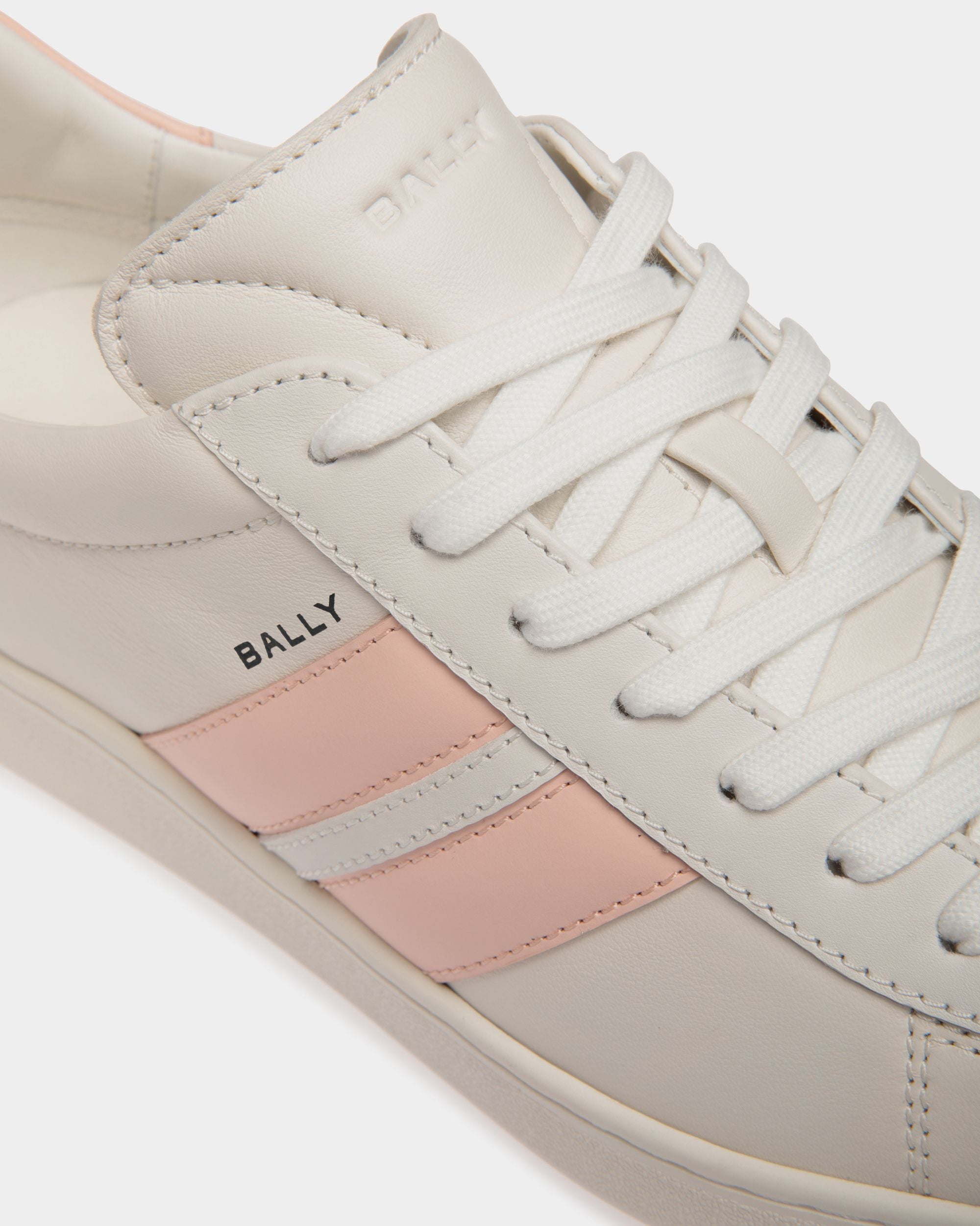 Tennis Sneaker in White and Baby Pink Leather - Women's - Bally - 06