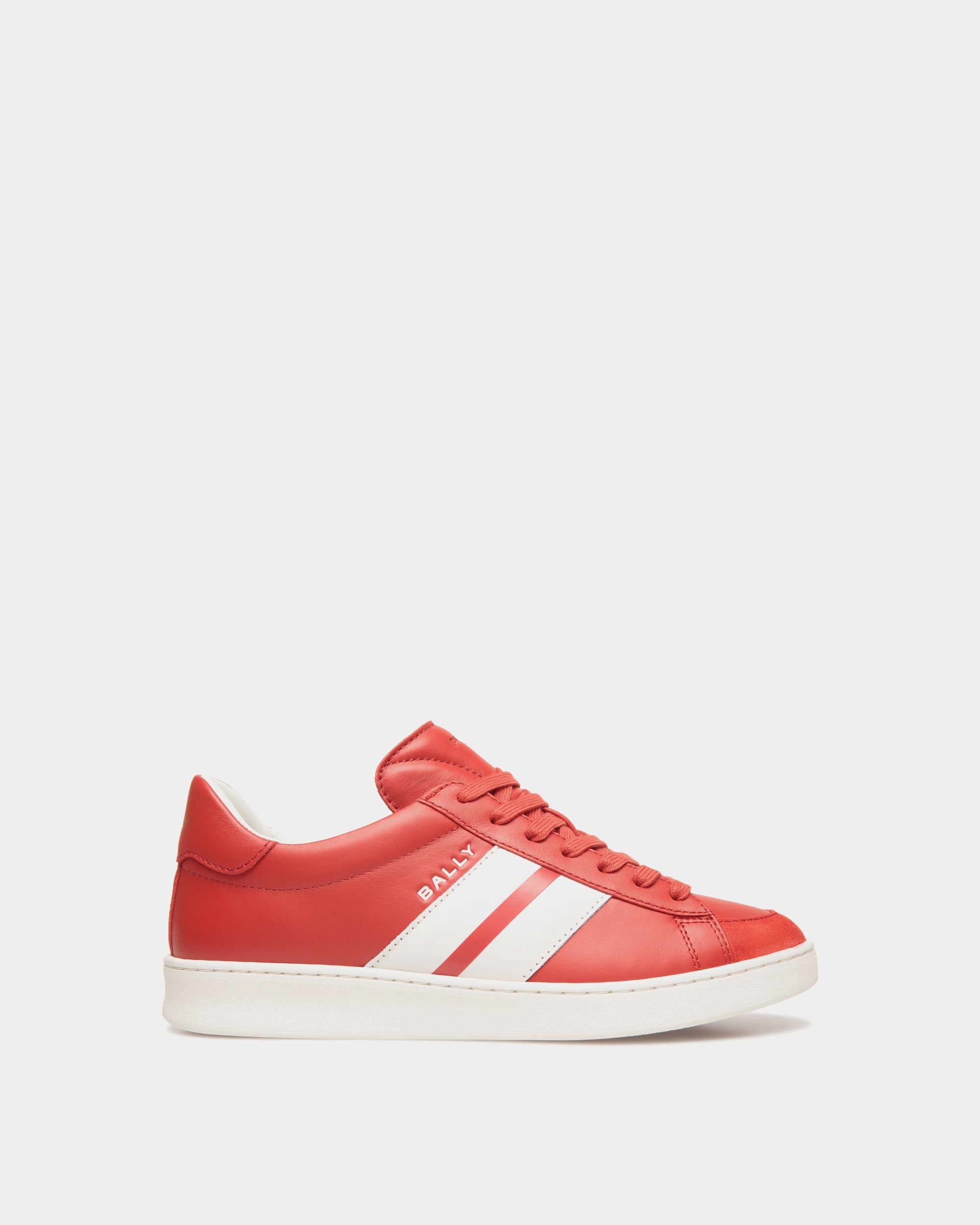 Tennis Sneaker In Candy Red And White Leather - Women's - Bally - 01