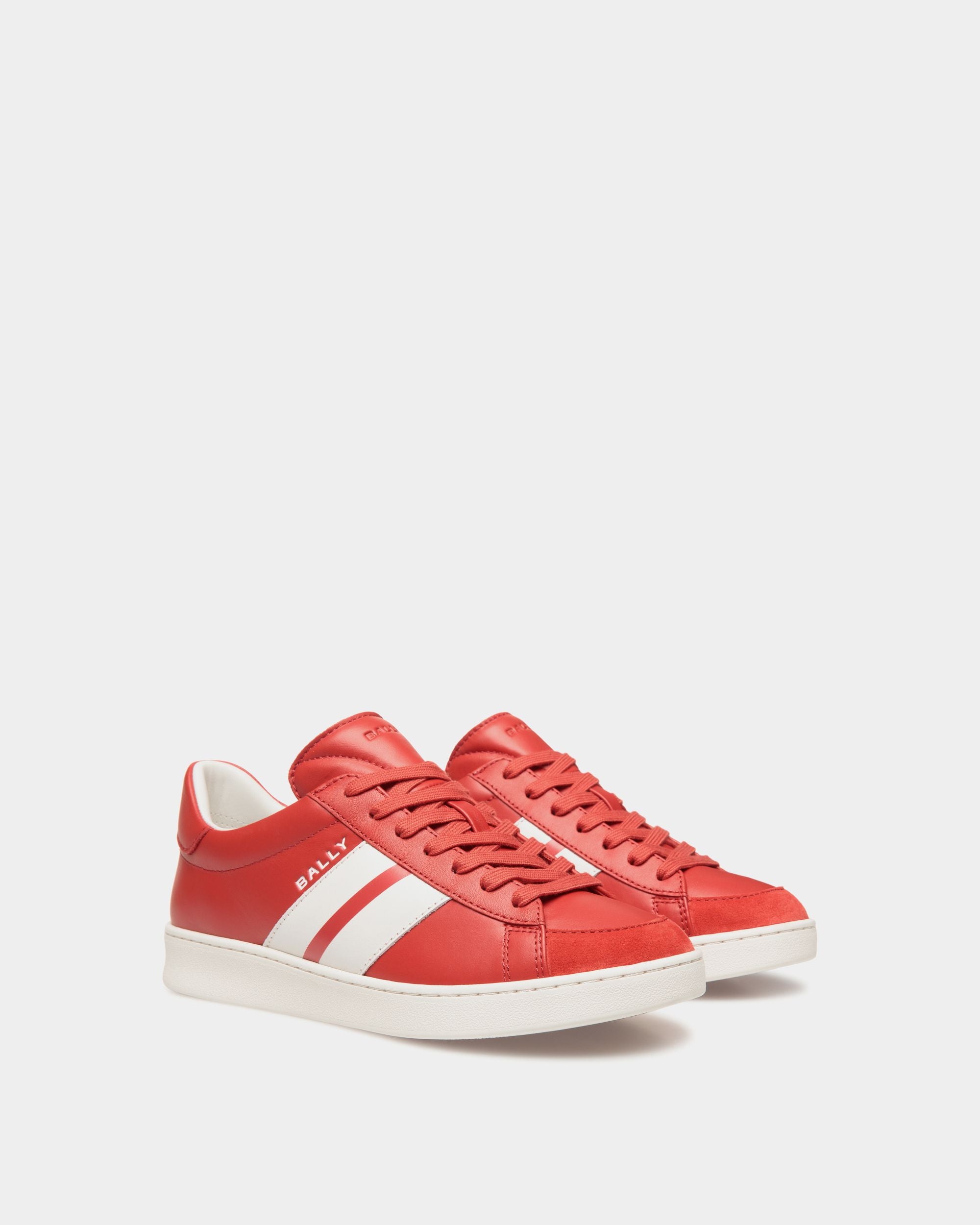 Tennis Sneaker In Candy Red And White Leather - Women's - Bally - 03