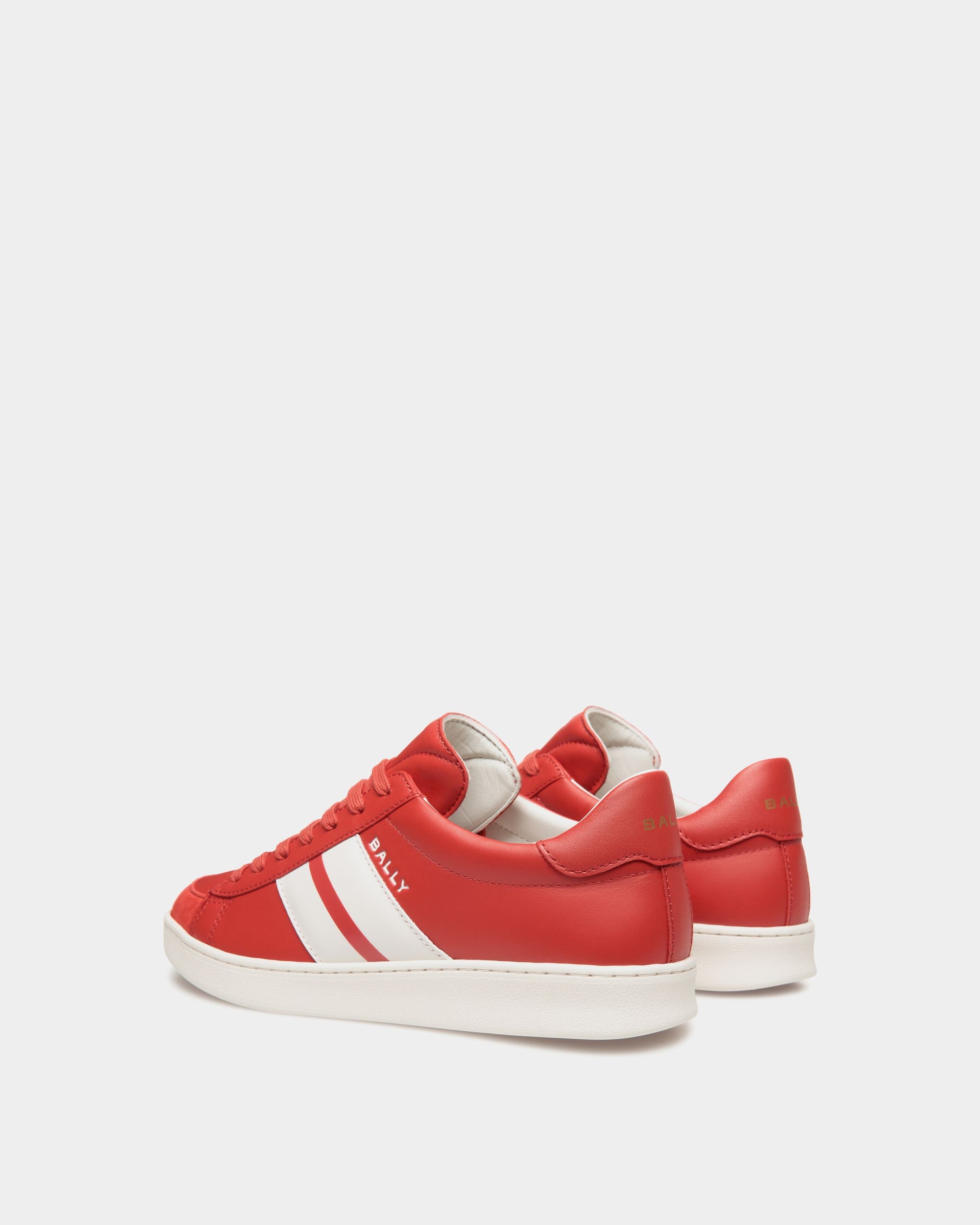 Tennis Sneaker In Candy Red And White Leather - Women's - Bally - 04