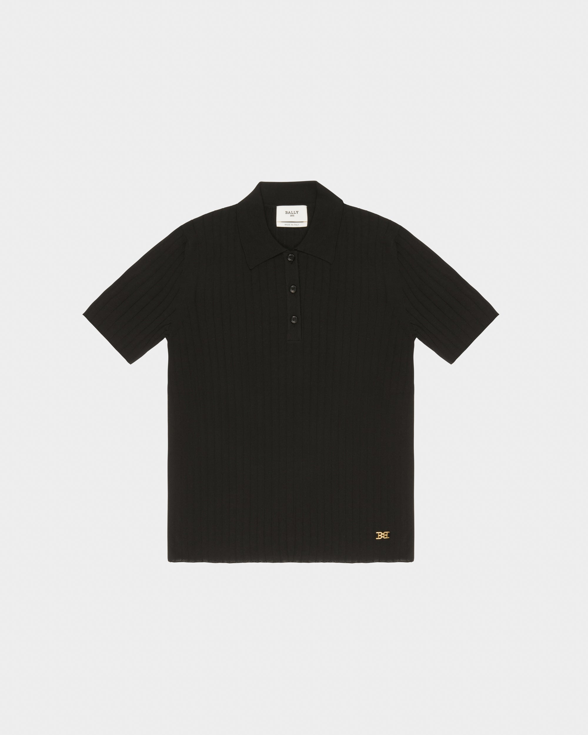 Cotton And Silk Polo Shirt In Black - Women's - Bally - 01