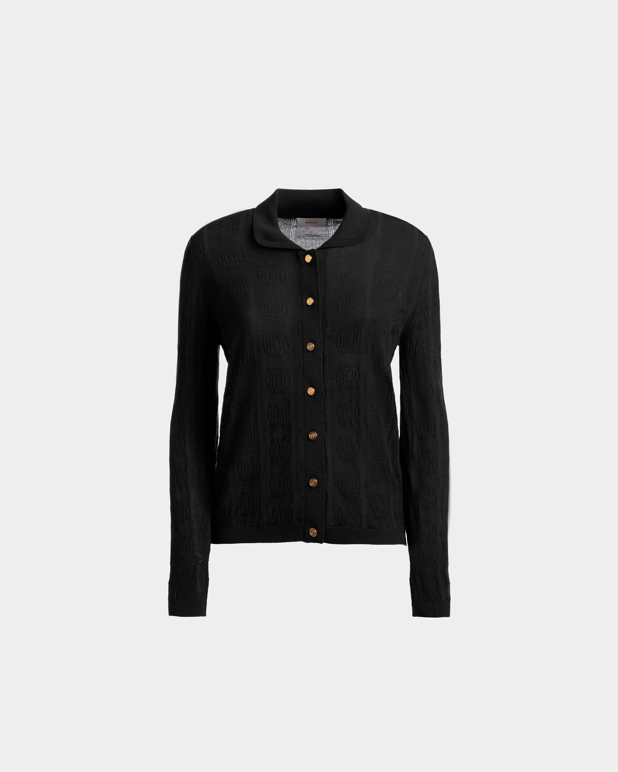 Knit Detail Long Sleeve Polo In Black Wool - Women's - Bally - 01