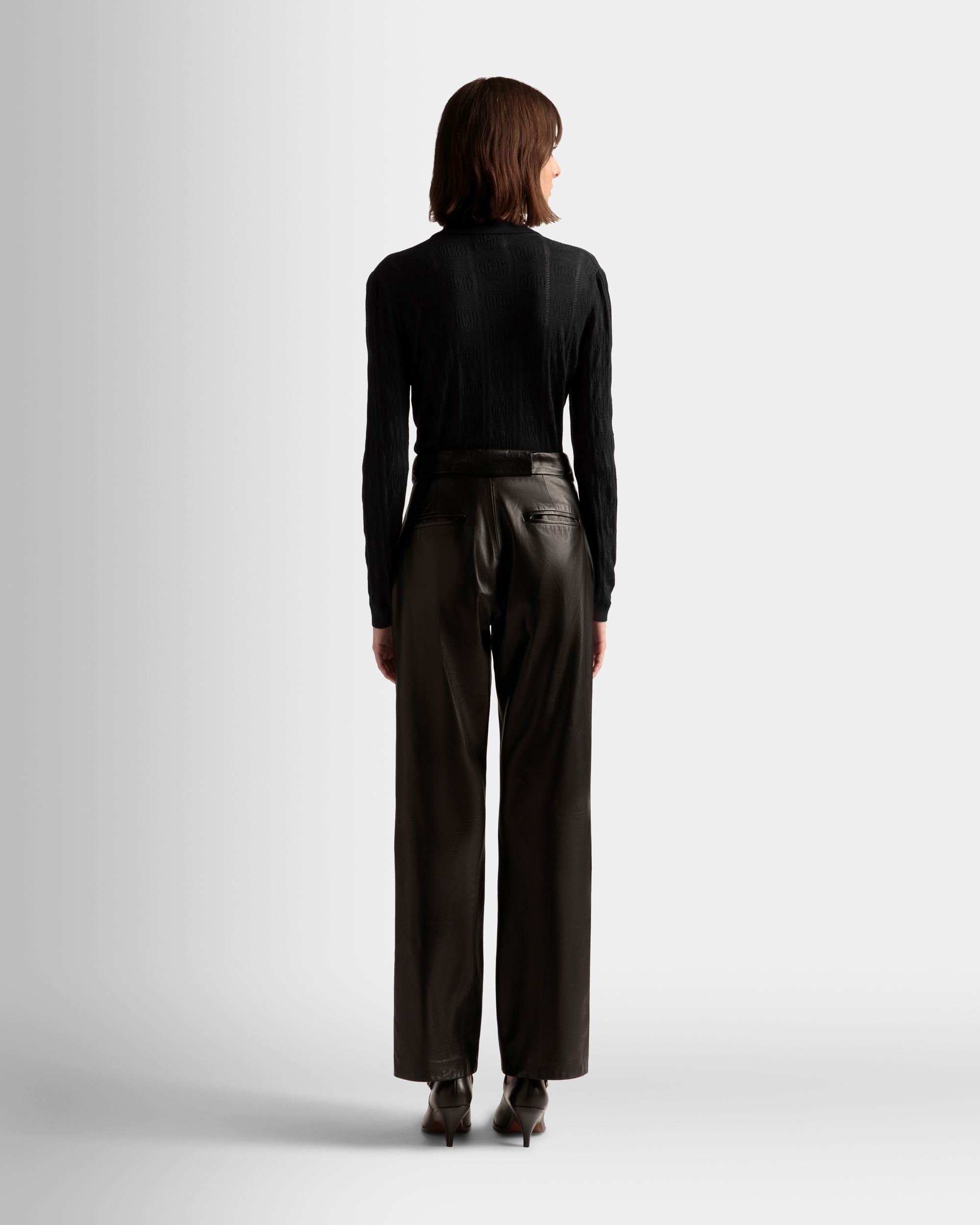 Knit Detail Long Sleeve Polo In Black Wool - Women's - Bally - 05