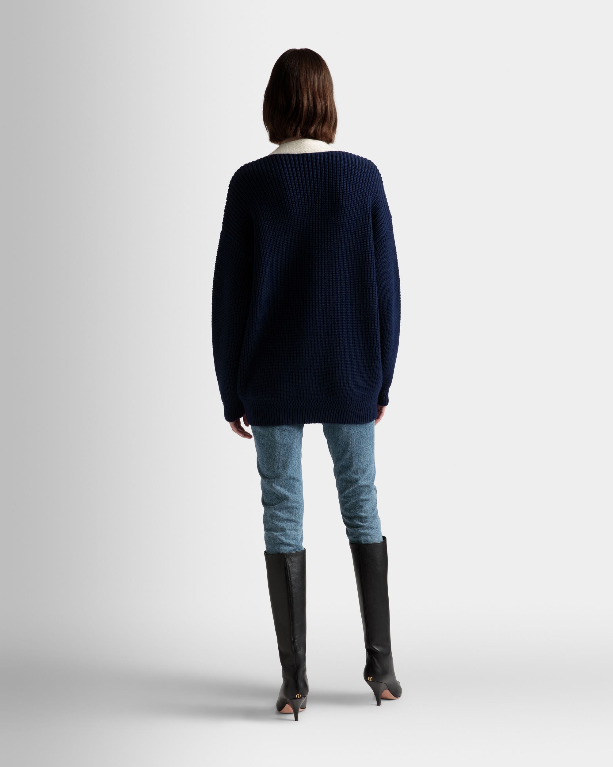 V-Neck Cardigan In Marine Wool - Women's - Bally - 06