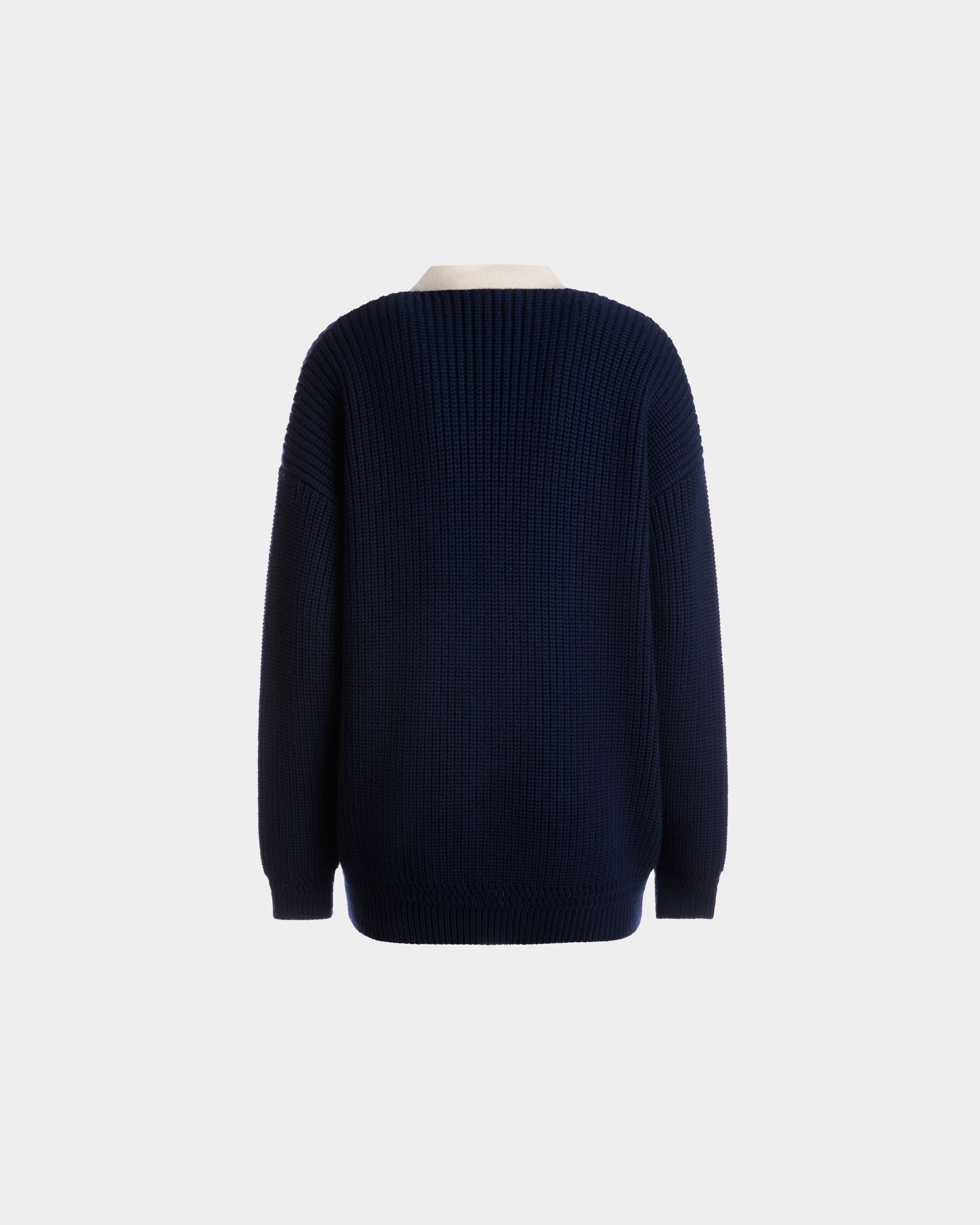 V-Neck Cardigan In Marine Wool - Women's - Bally - 07