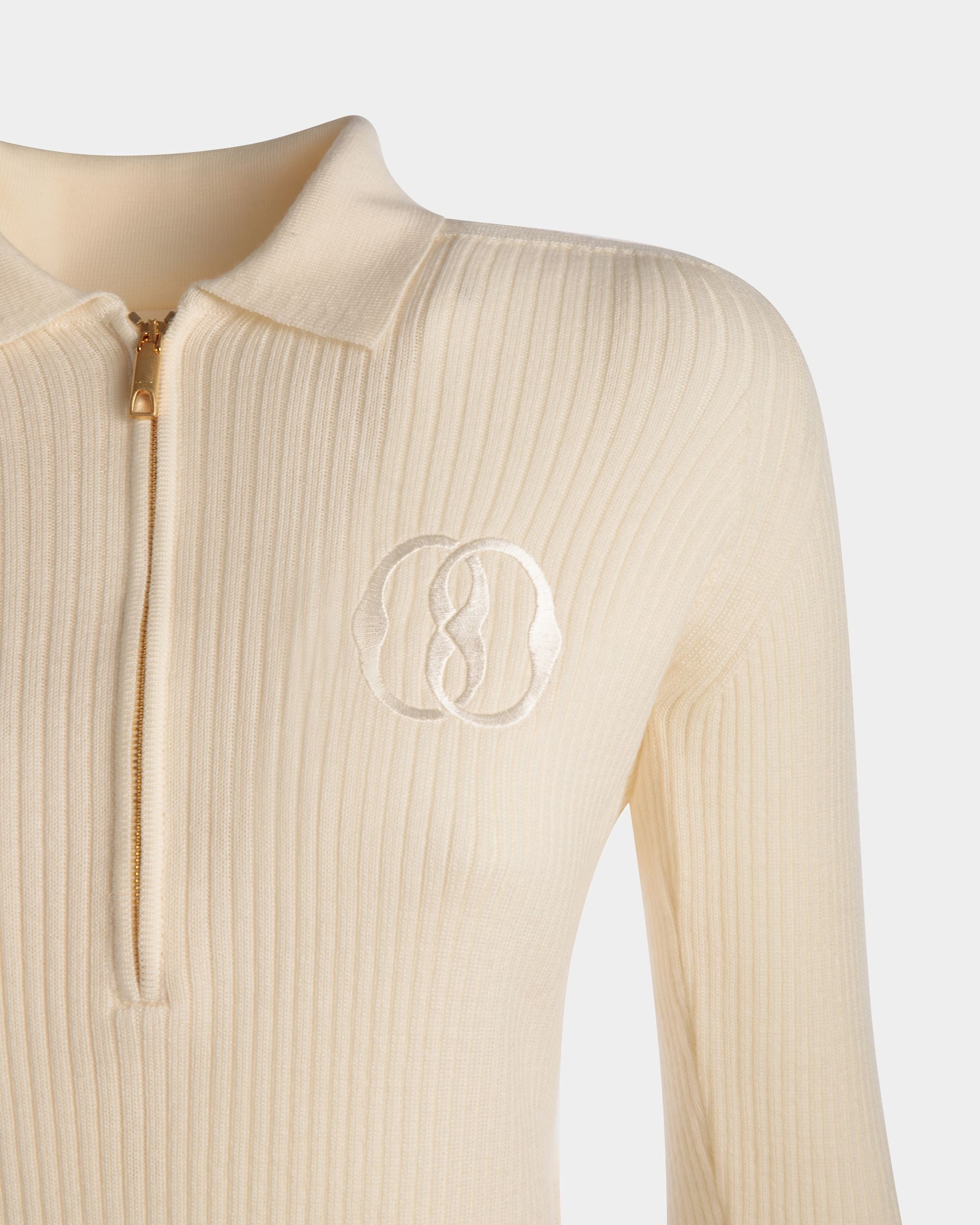 Long Sleeve Polo In Bone Wool - Women's - Bally - 02