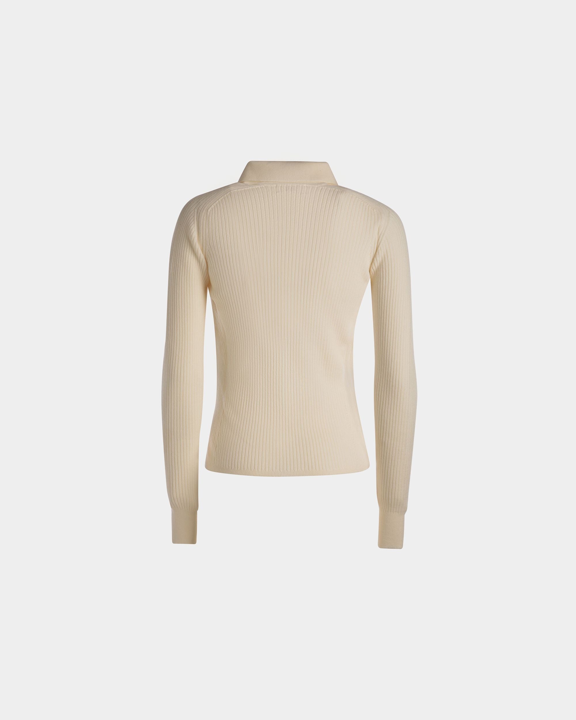 Long Sleeve Polo In Bone Wool - Women's - Bally - 03