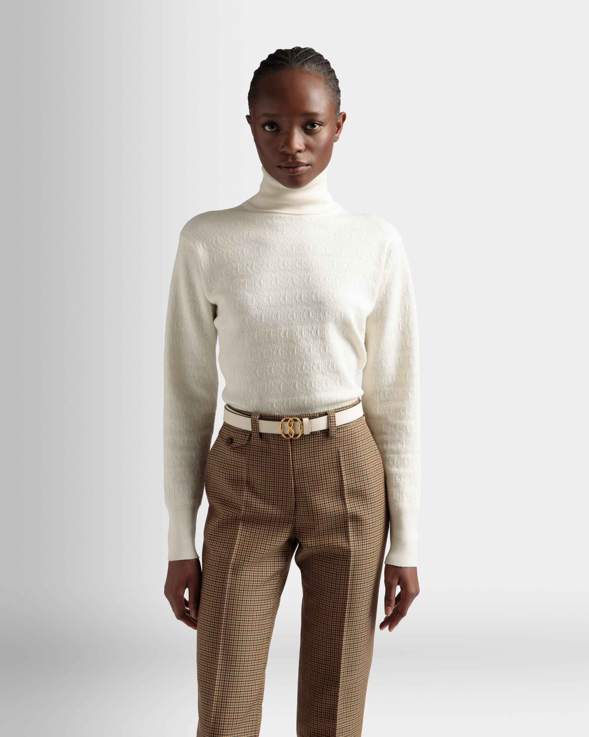 Roll Neck Sweater In Bone Wool - Women's - Bally - 03