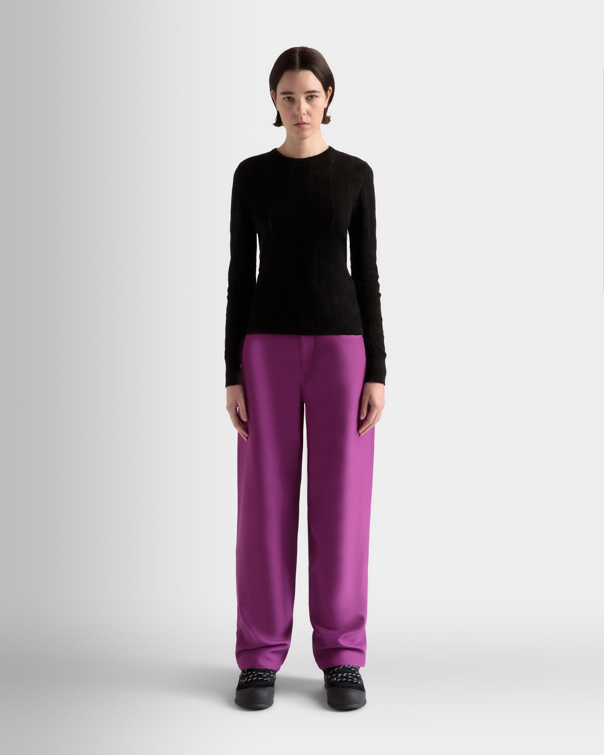 Crewneck Top In Black Cotton And Silk - Women's - Bally - 02