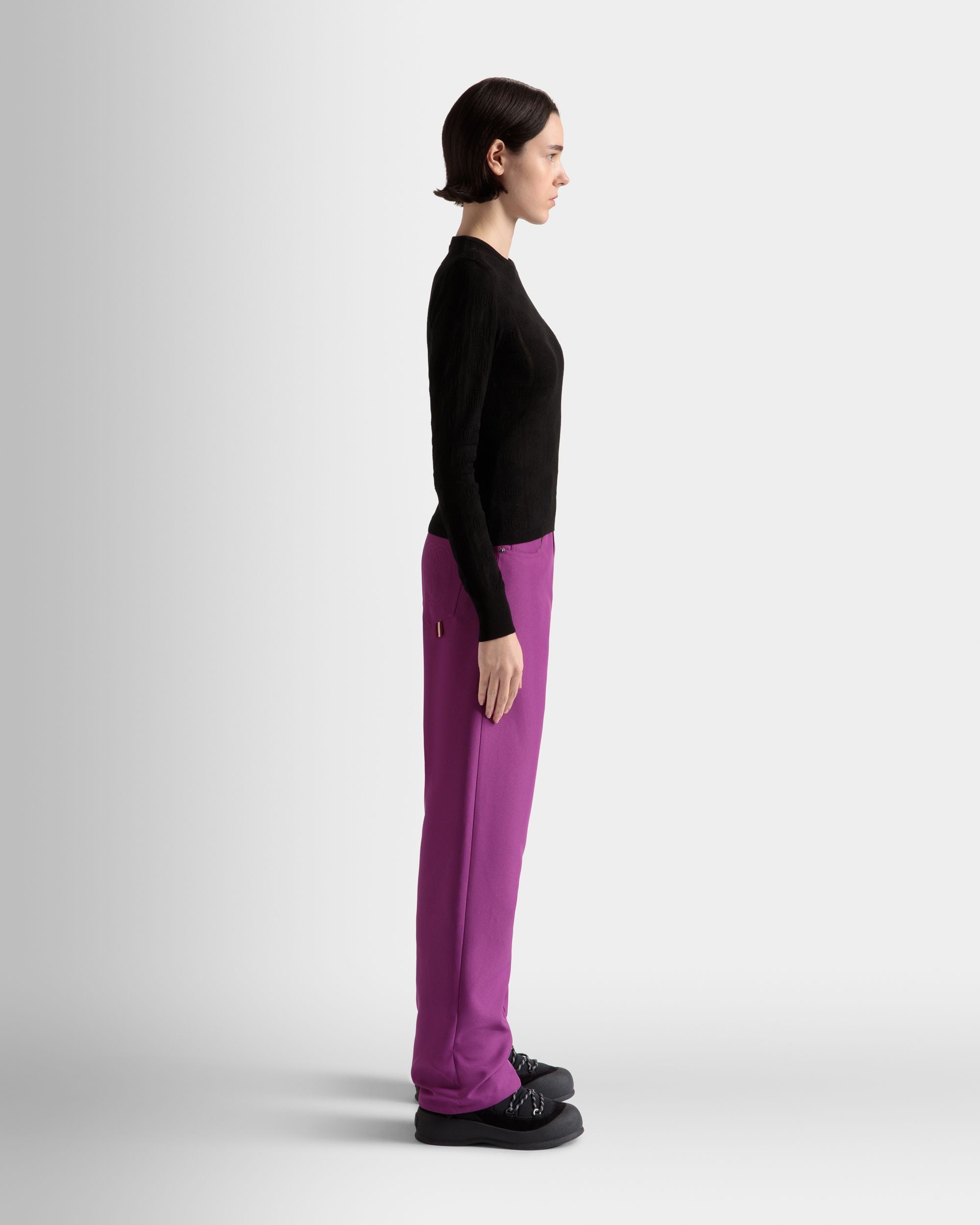 Crewneck Top In Black Cotton And Silk - Women's - Bally - 05