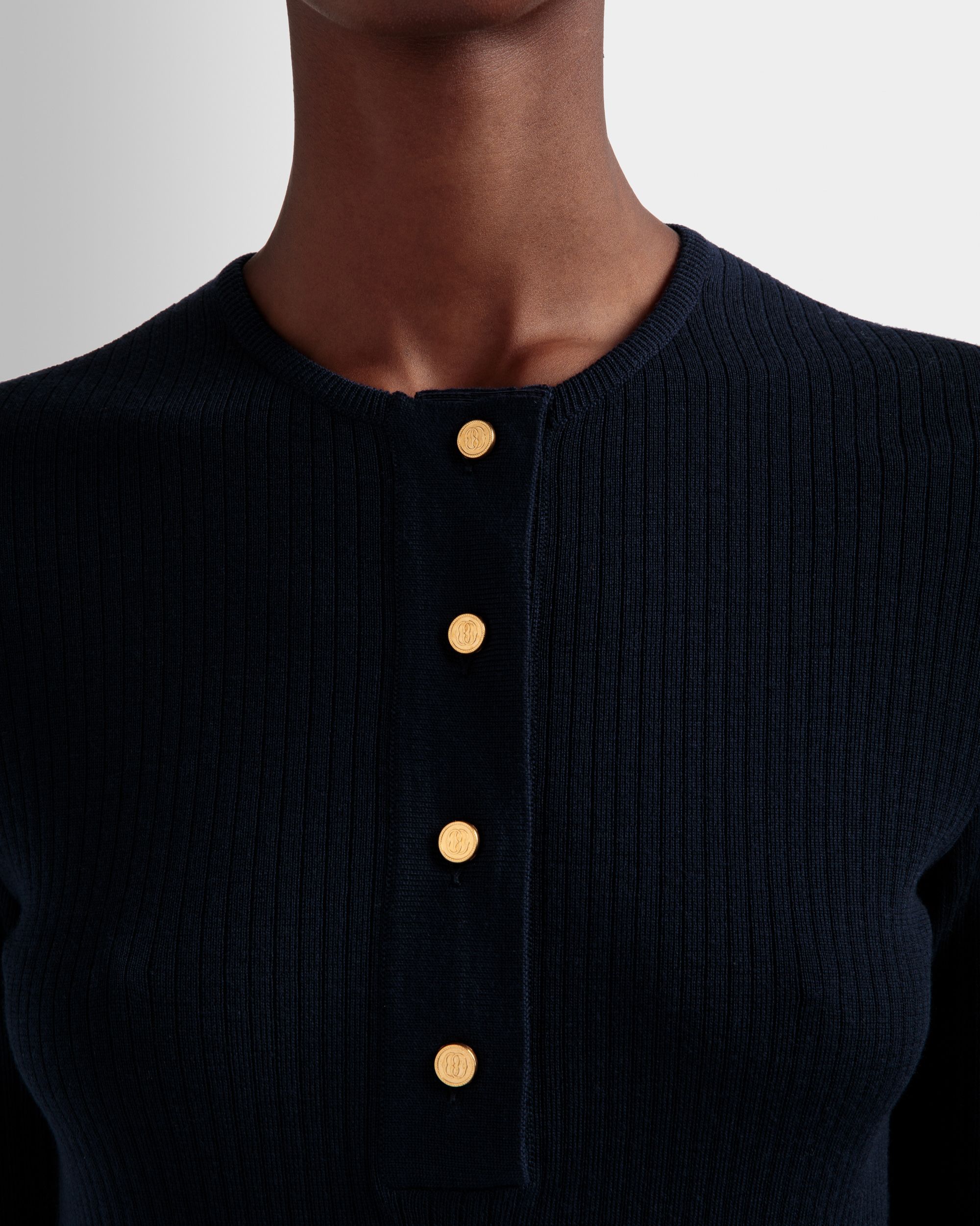 Knitted Henley Top In Ink Wool - Women's - Bally - 04