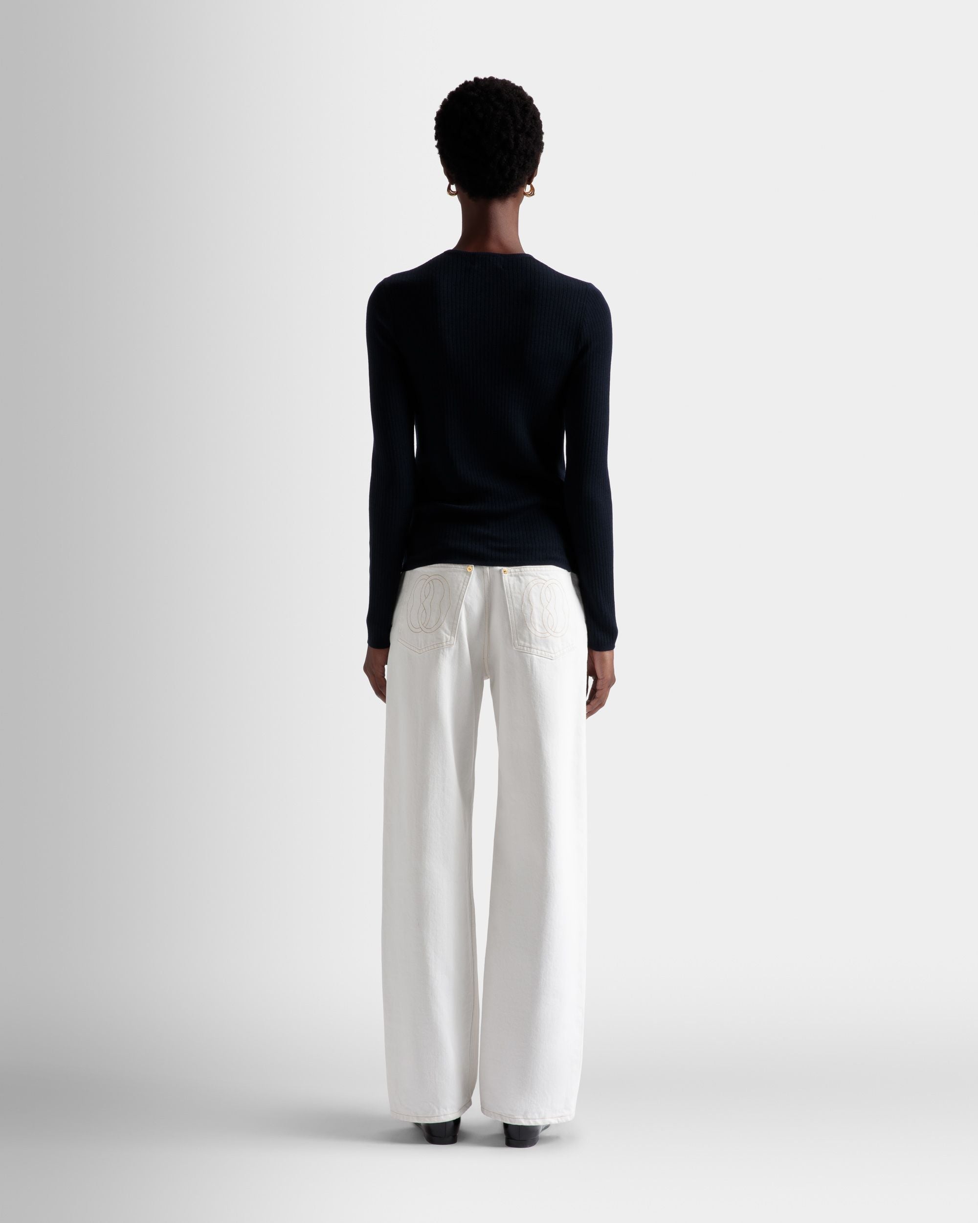 Knitted Henley Top In Ink Wool - Women's - Bally - 06