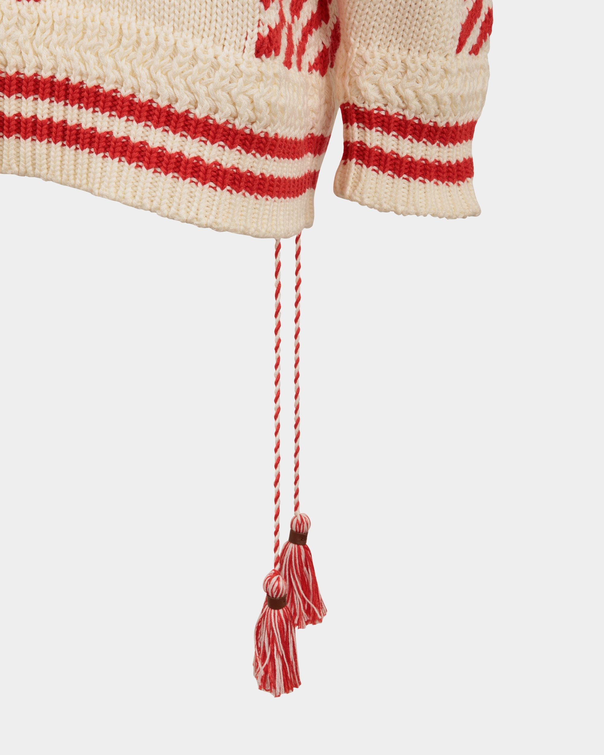V-Neck Sweater In Beige And Red Cotton - Women's - Bally - 02