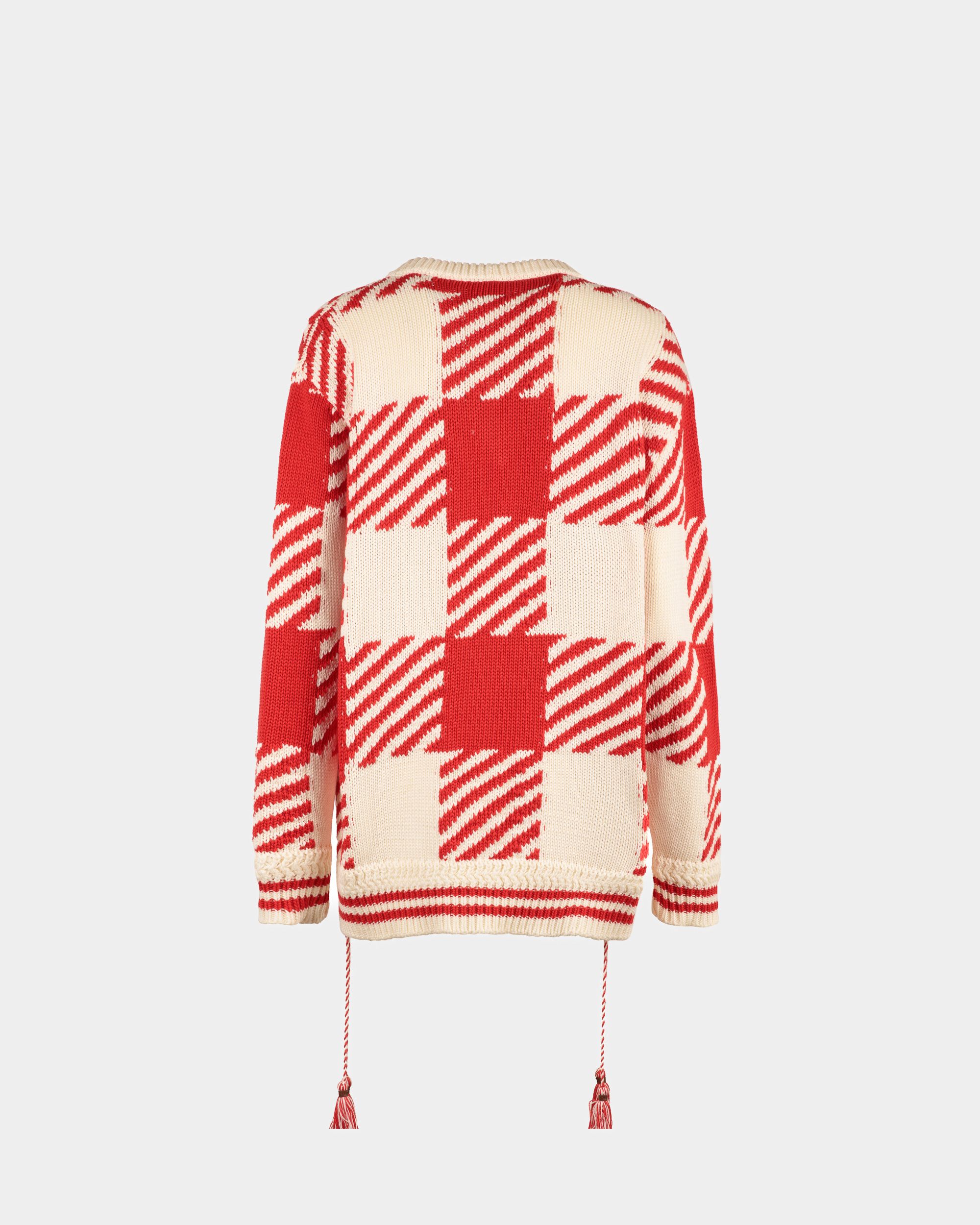 V-Neck Sweater In Beige And Red Cotton - Women's - Bally - 03